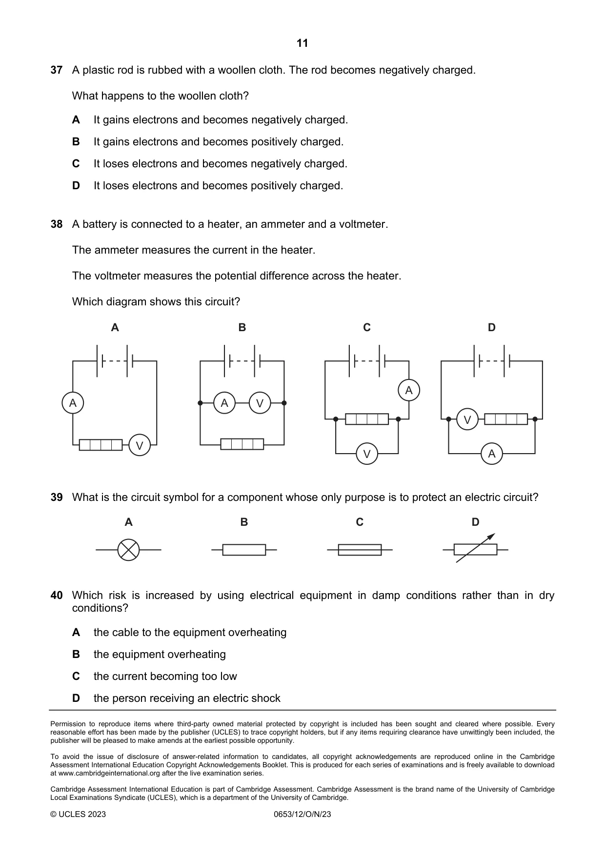 Cambridge IGCSE Science - Combined 0653 2023 Oct/Nov Paper 1 · Variant 2 question paper, page 11 of 12