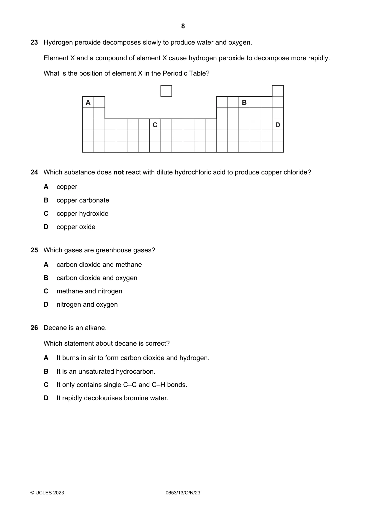 Cambridge IGCSE Science - Combined 0653 2023 Oct/Nov Paper 1 · Variant 3 question paper, page 8 of 12