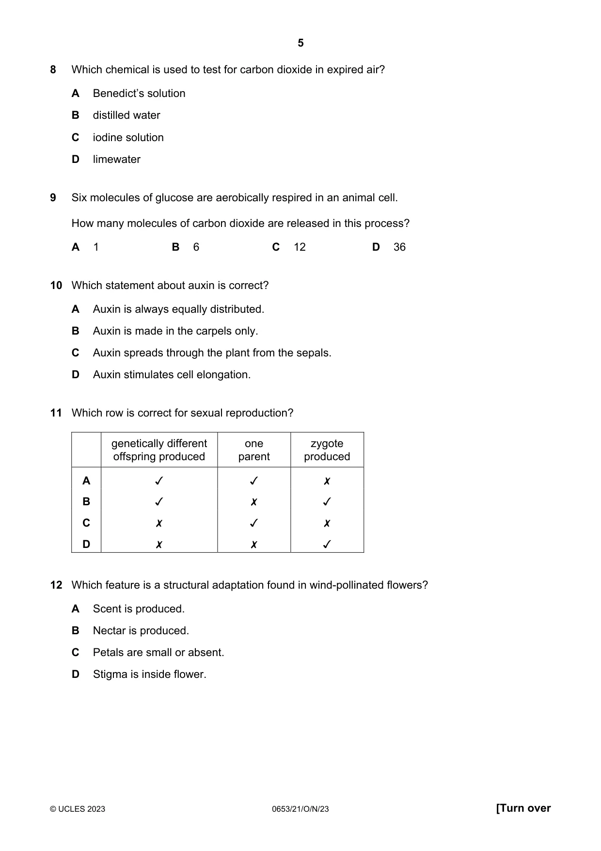 Cambridge IGCSE Science - Combined 0653 2023 Oct/Nov Paper 2 · Variant 1 question paper, page 5 of 16