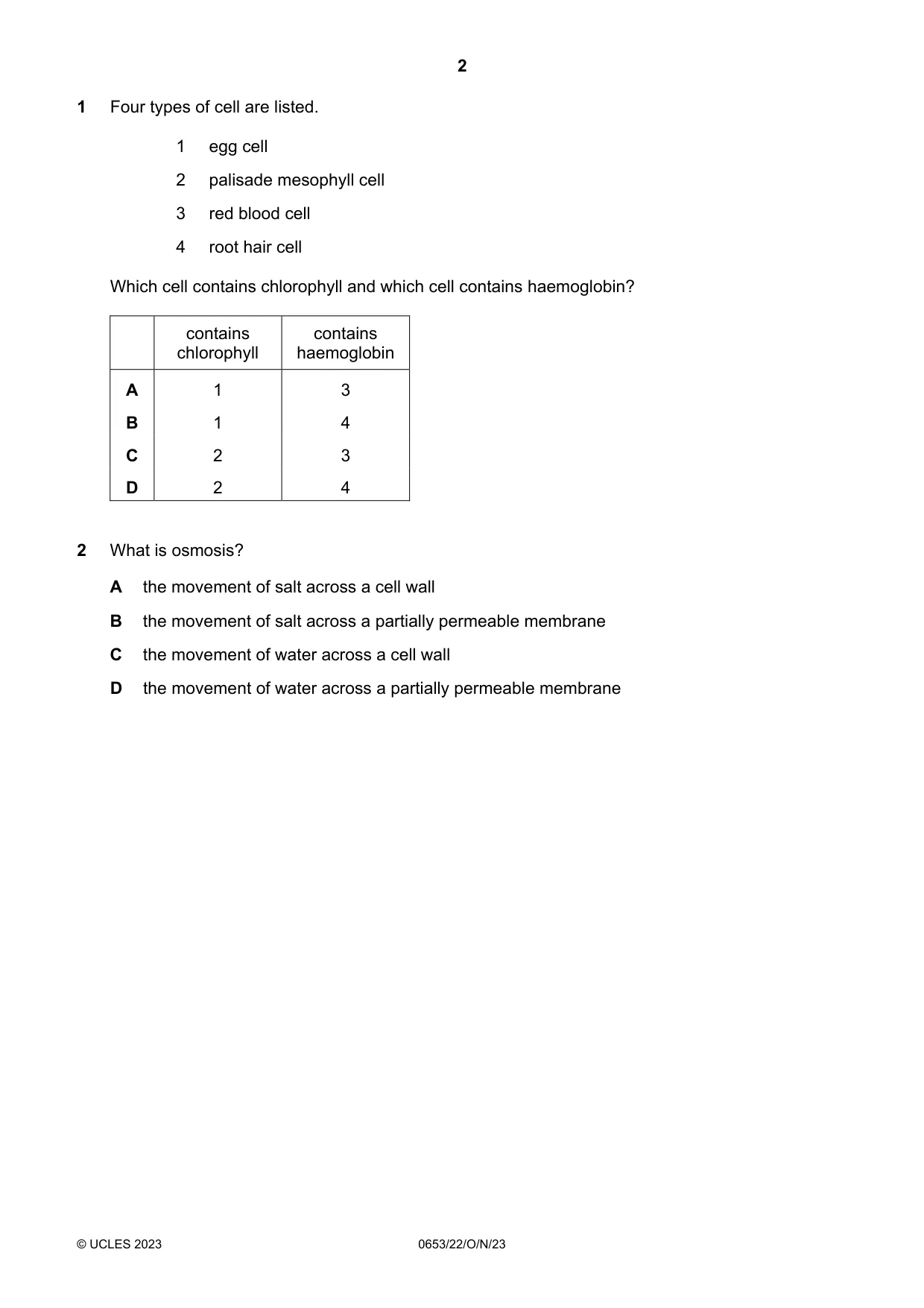 Cambridge IGCSE Science - Combined 0653 2023 Oct/Nov Paper 2 · Variant 2 question paper, page 2 of 16