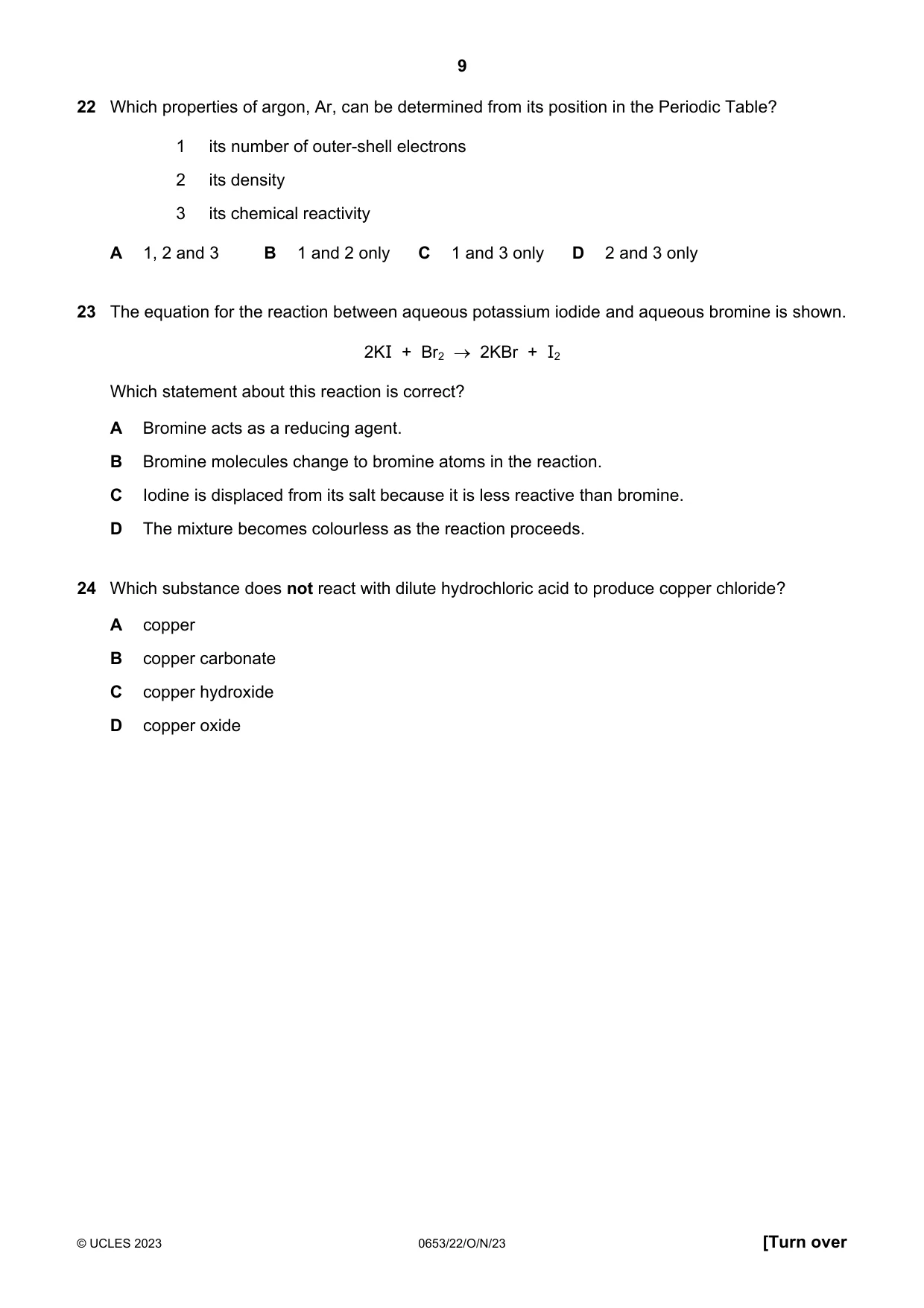 Cambridge IGCSE Science - Combined 0653 2023 Oct/Nov Paper 2 · Variant 2 question paper, page 9 of 16
