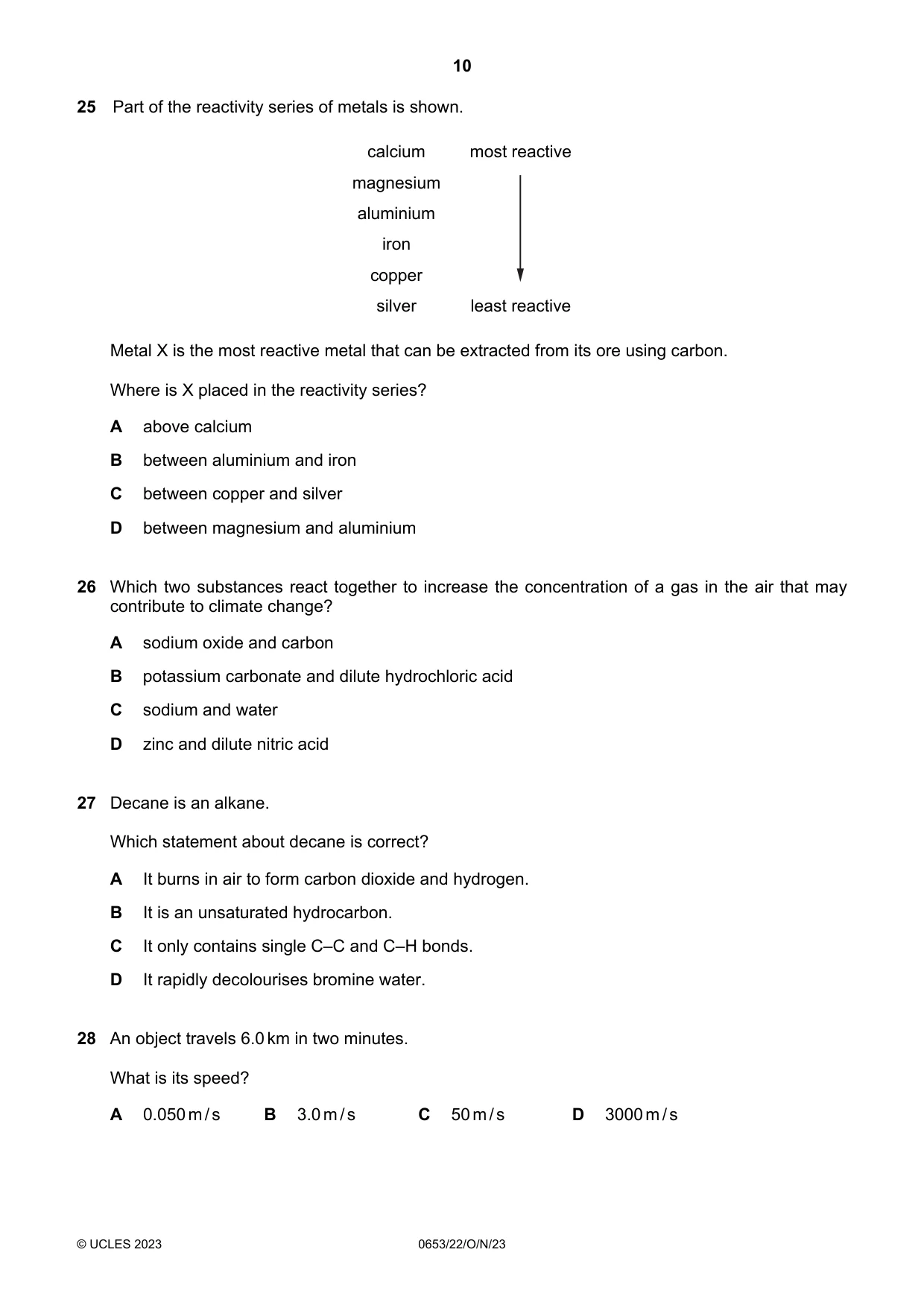 Cambridge IGCSE Science - Combined 0653 2023 Oct/Nov Paper 2 · Variant 2 question paper, page 10 of 16