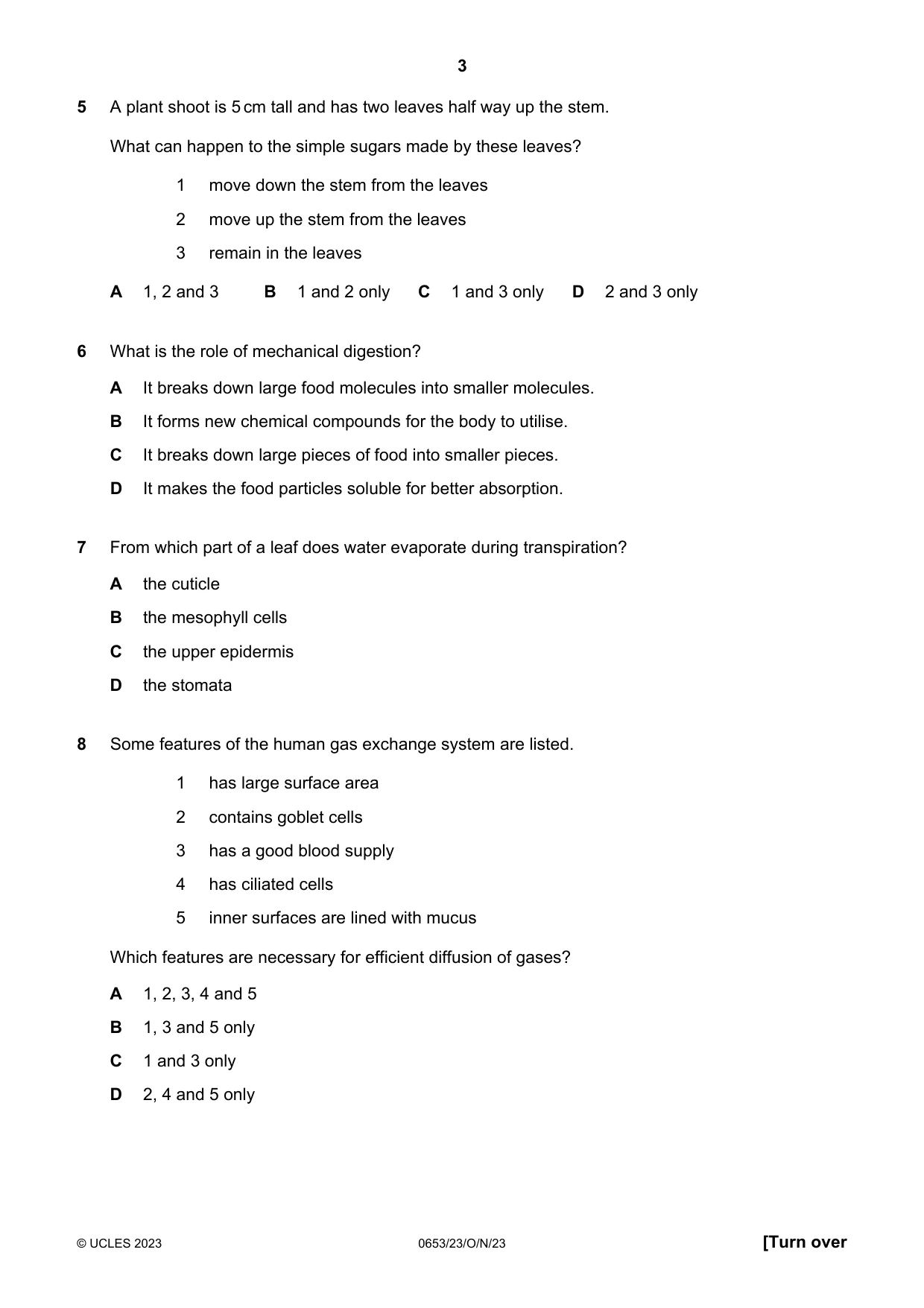 Cambridge IGCSE Science - Combined 0653 2023 Oct/Nov Paper 2 · Variant 3 question paper, page 3 of 16