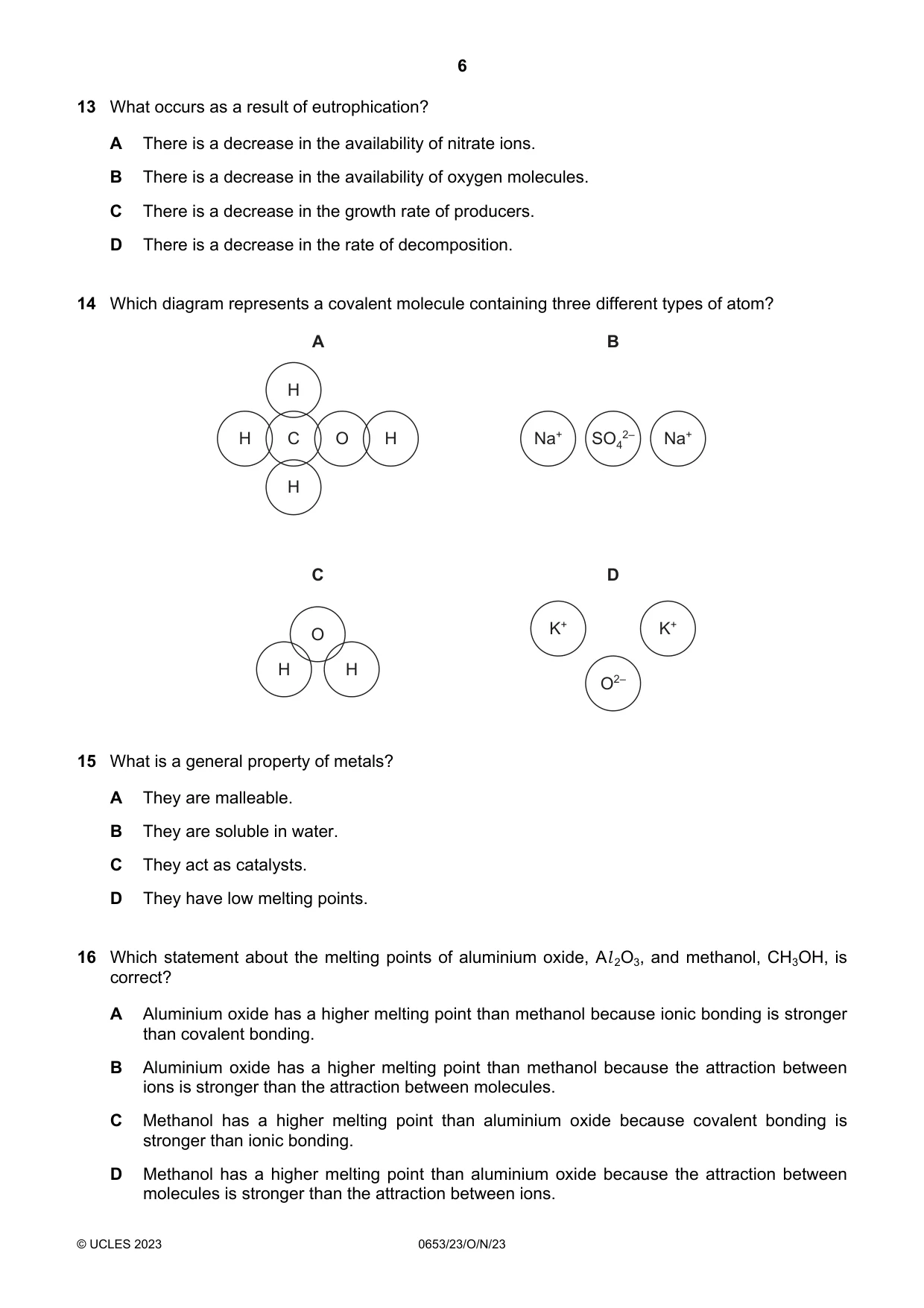 Cambridge IGCSE Science - Combined 0653 2023 Oct/Nov Paper 2 · Variant 3 question paper, page 6 of 16