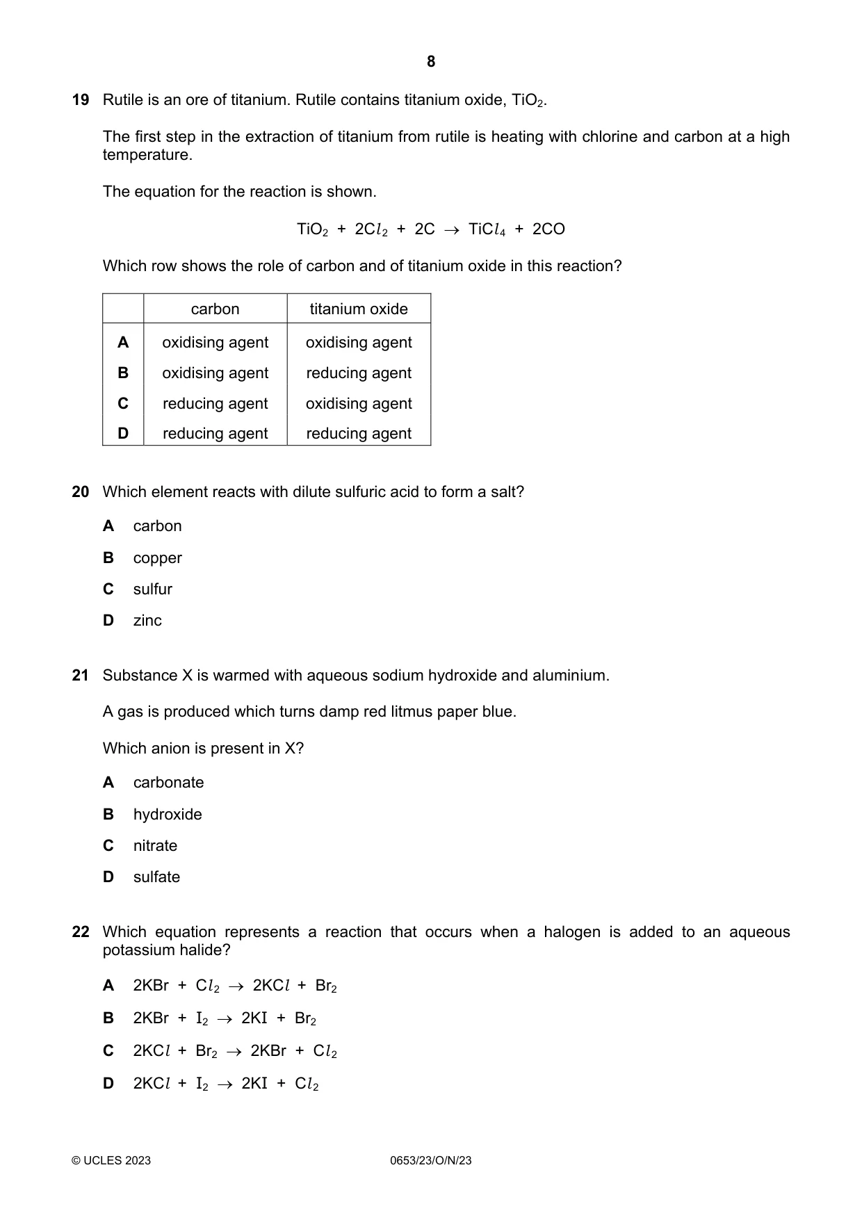 Cambridge IGCSE Science - Combined 0653 2023 Oct/Nov Paper 2 · Variant 3 question paper, page 8 of 16