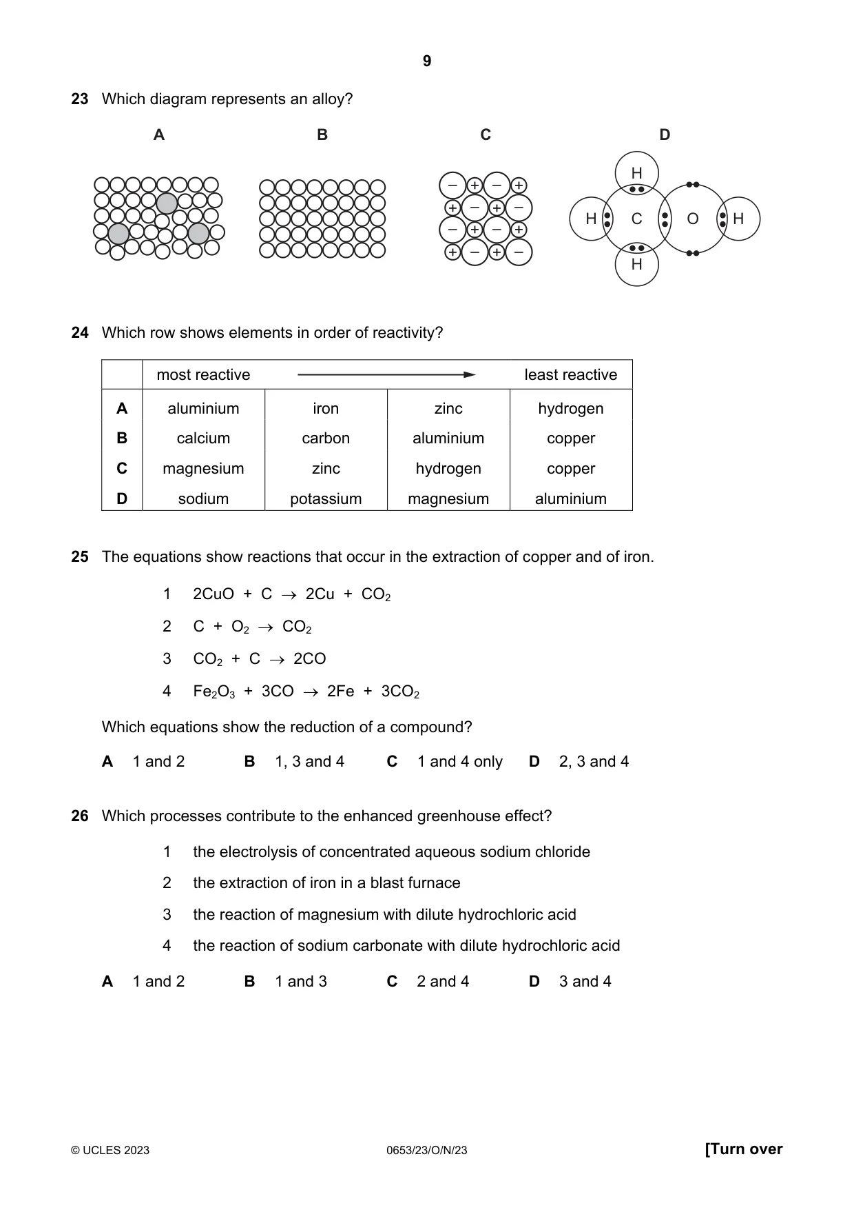 Cambridge IGCSE Science - Combined 0653 2023 Oct/Nov Paper 2 · Variant 3 question paper, page 9 of 16