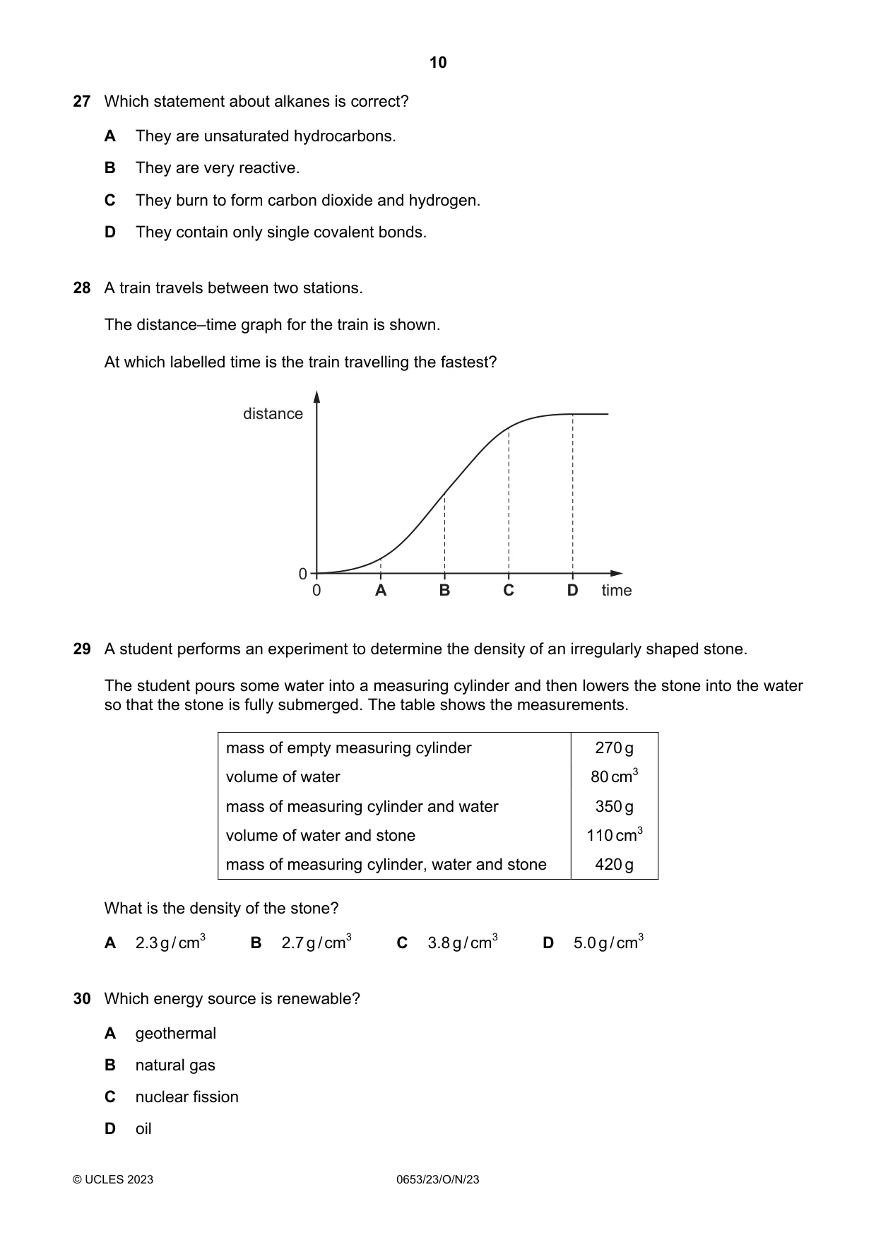 Cambridge IGCSE Science - Combined 0653 2023 Oct/Nov Paper 2 · Variant 3 question paper, page 10 of 16