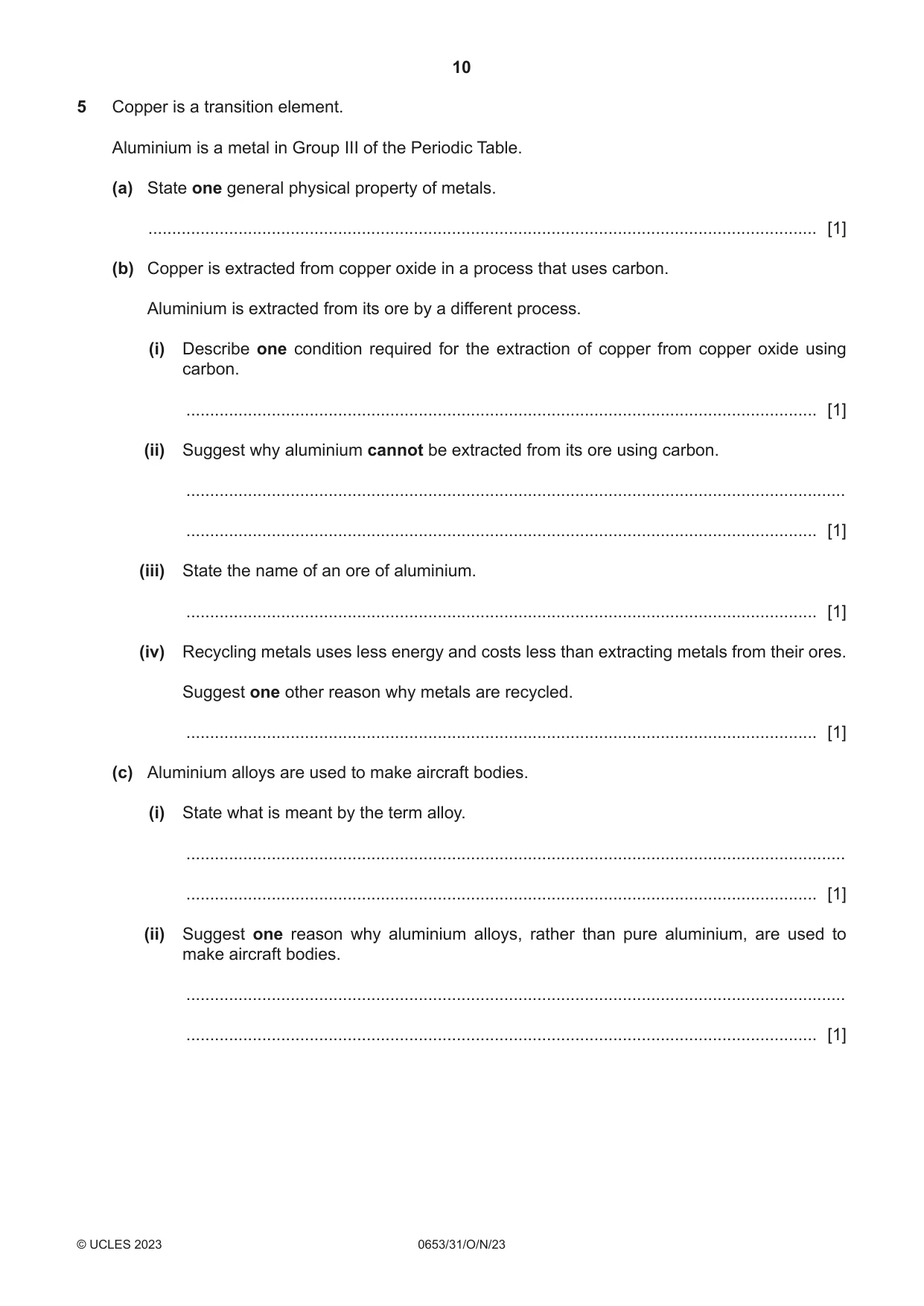 Cambridge IGCSE Science - Combined 0653 2023 Oct/Nov Paper 3 · Variant 1 question paper, page 10 of 20