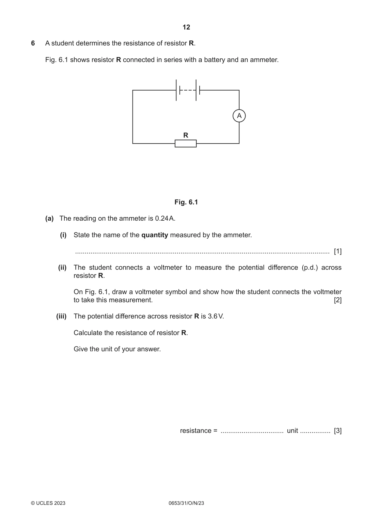 Cambridge IGCSE Science - Combined 0653 2023 Oct/Nov Paper 3 · Variant 1 question paper, page 12 of 20