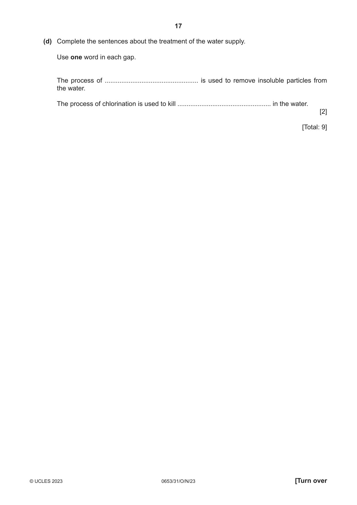 Cambridge IGCSE Science - Combined 0653 2023 Oct/Nov Paper 3 · Variant 1 question paper, page 17 of 20