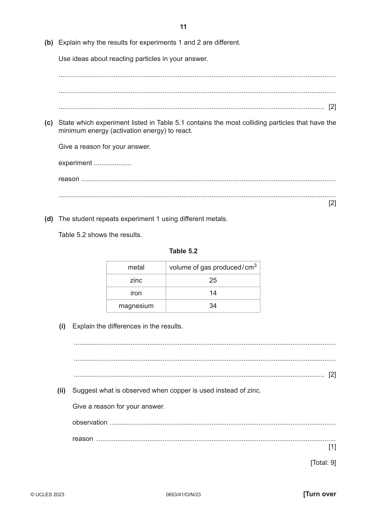 Cambridge IGCSE Science - Combined 0653 2023 Oct/Nov Paper 4 · Variant 1 question paper, page 11 of 20