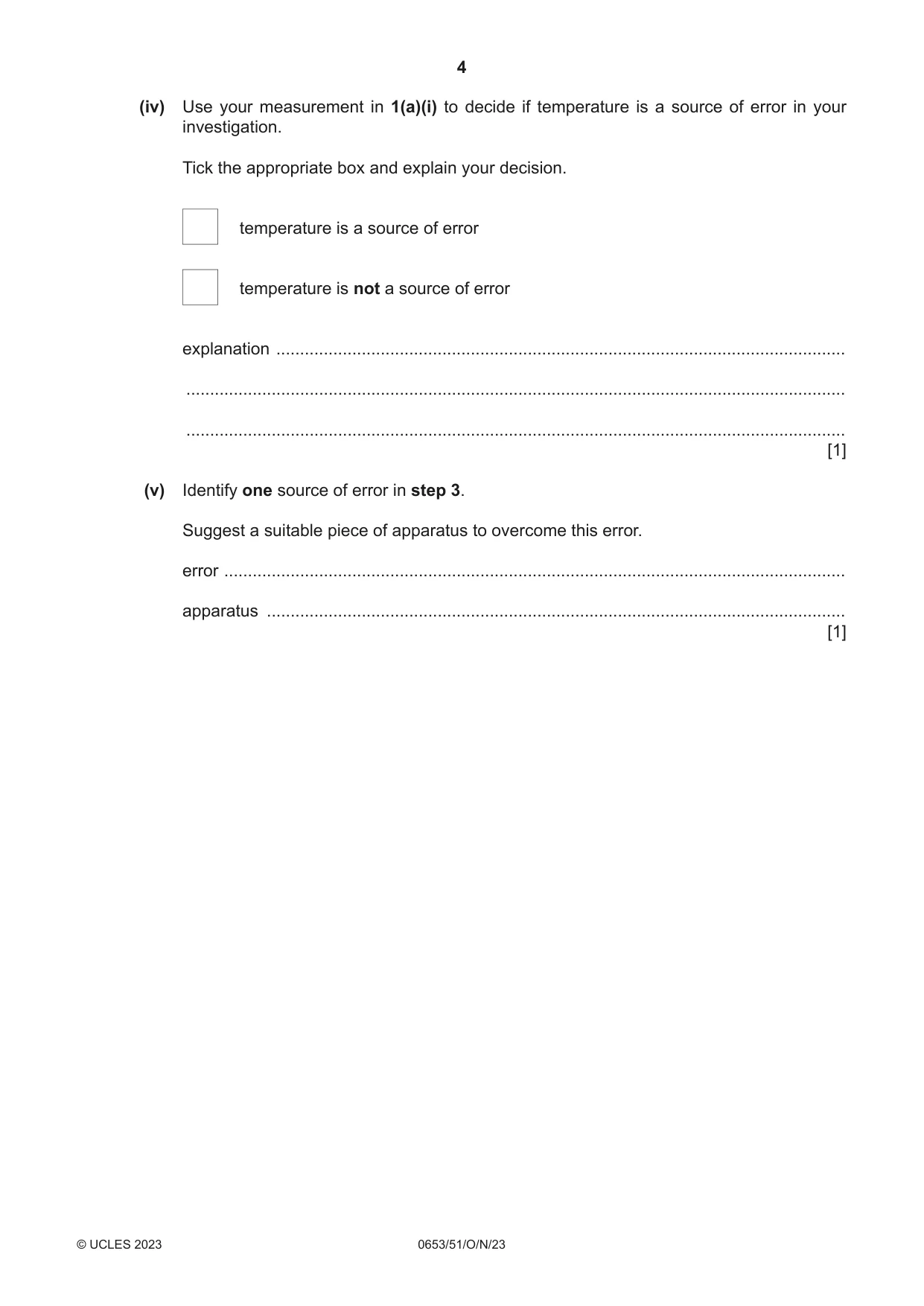 Cambridge IGCSE Science - Combined 0653 2023 Oct/Nov Paper 5 · Variant 1 question paper, page 4 of 16