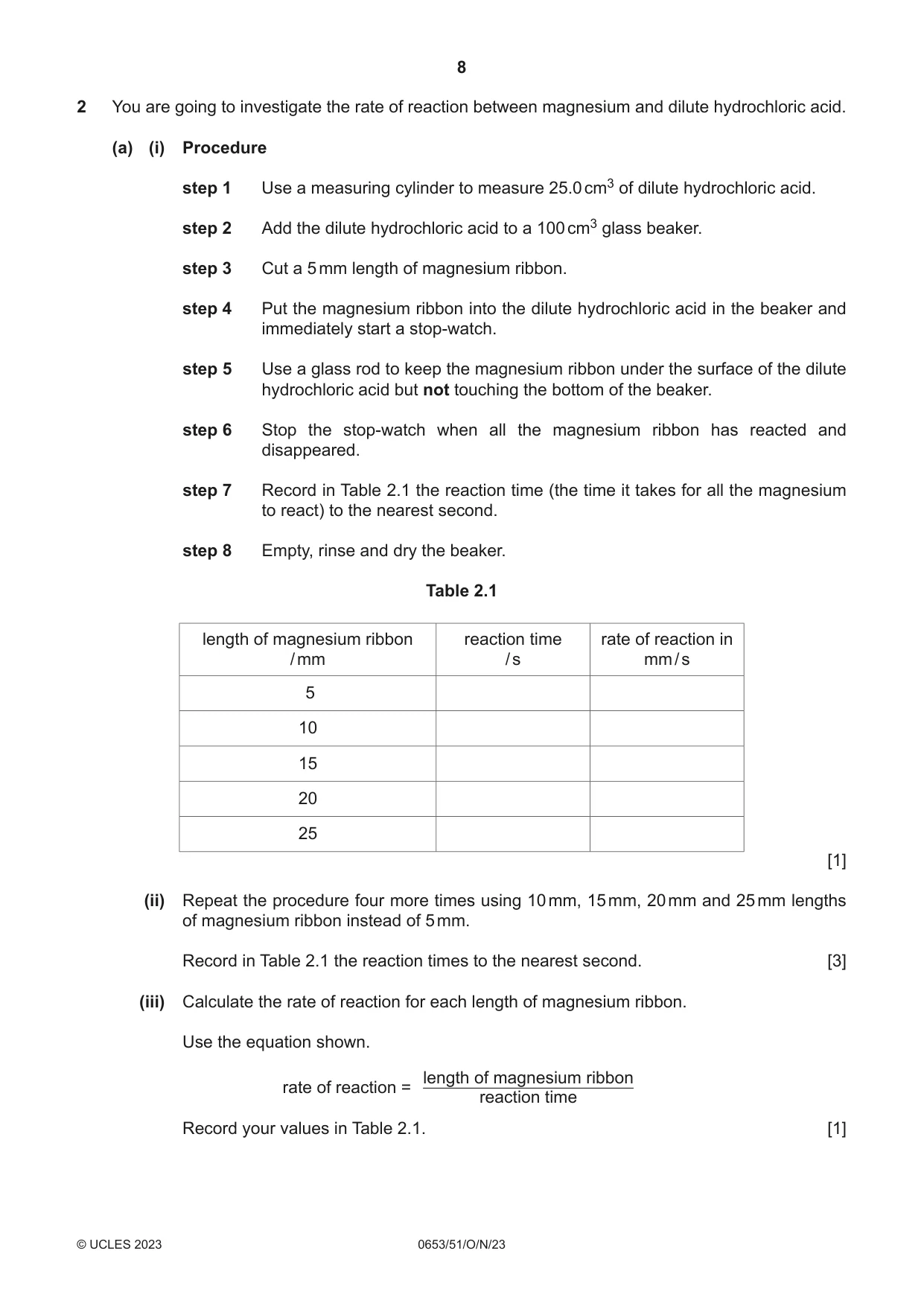 Cambridge IGCSE Science - Combined 0653 2023 Oct/Nov Paper 5 · Variant 1 question paper, page 8 of 16