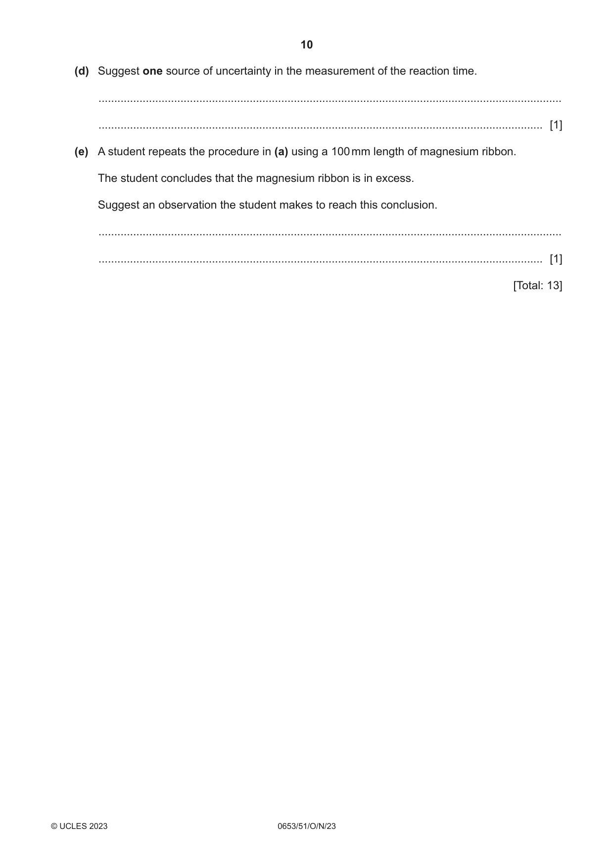 Cambridge IGCSE Science - Combined 0653 2023 Oct/Nov Paper 5 · Variant 1 question paper, page 10 of 16