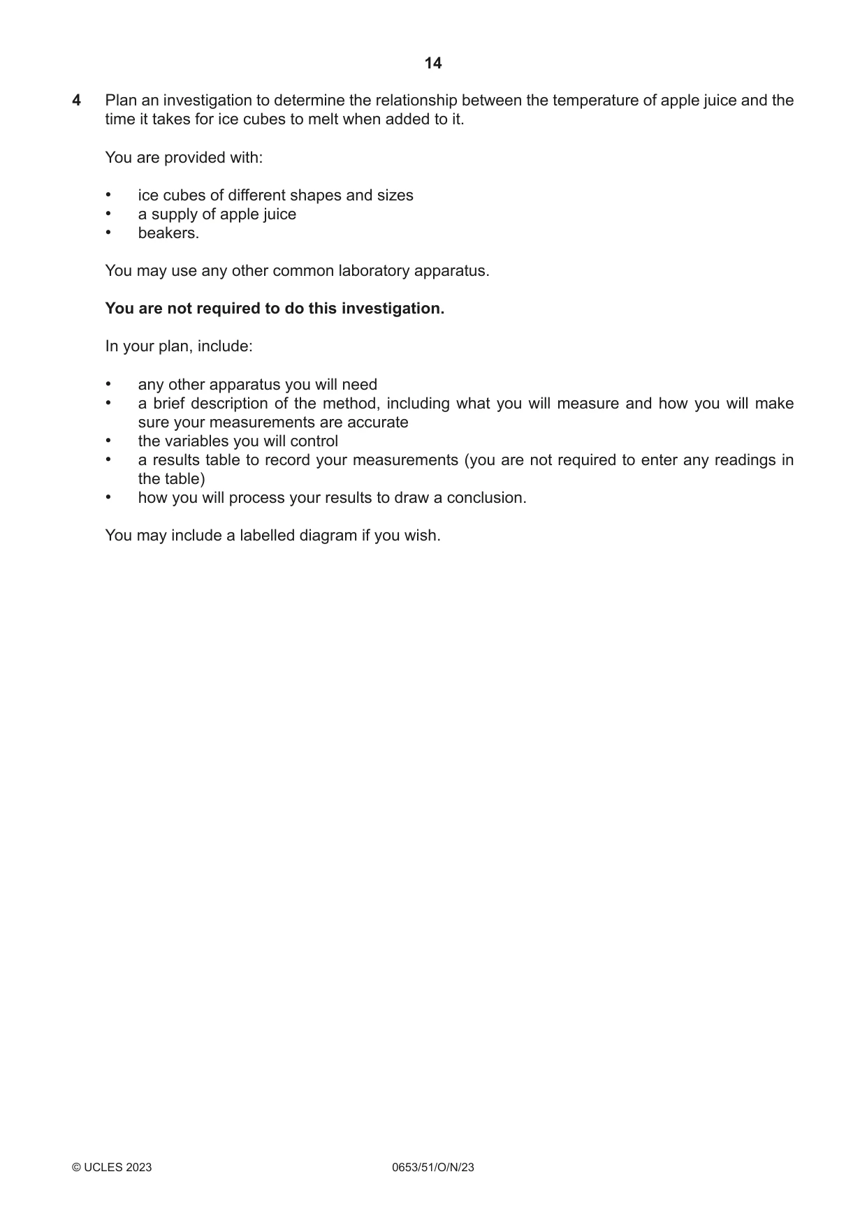 Cambridge IGCSE Science - Combined 0653 2023 Oct/Nov Paper 5 · Variant 1 question paper, page 14 of 16