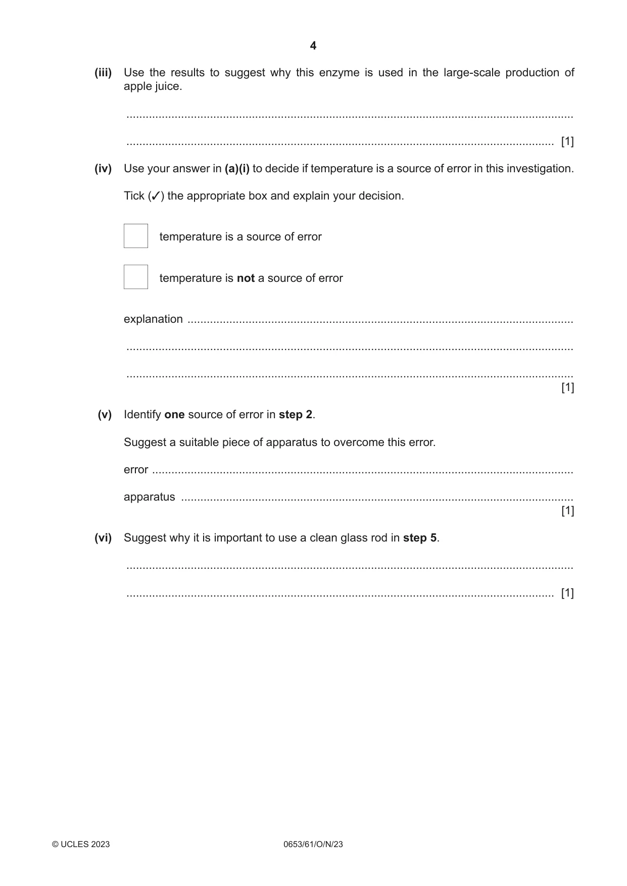 Cambridge IGCSE Science - Combined 0653 2023 Oct/Nov Paper 6 · Variant 1 question paper, page 4 of 16