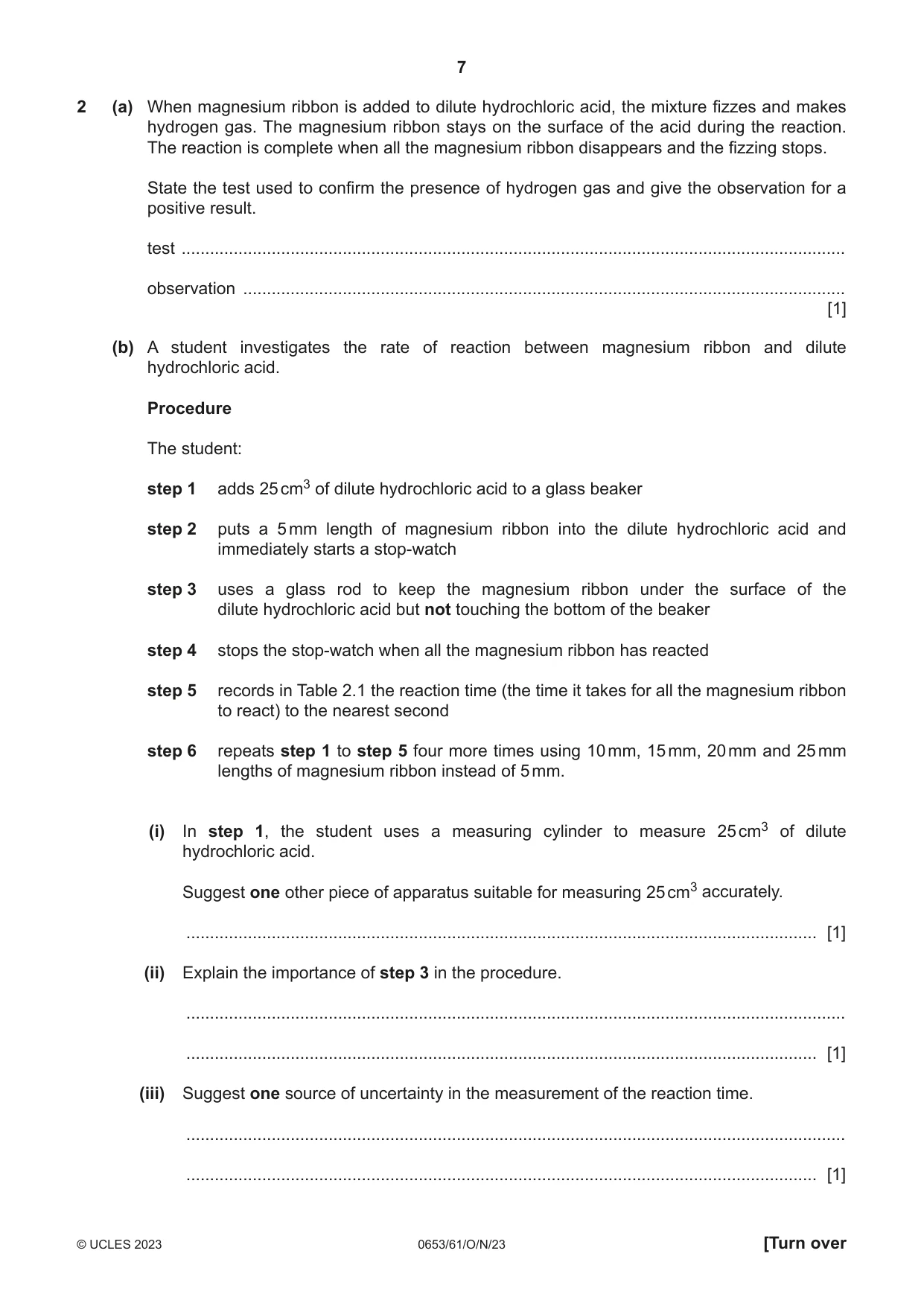 Cambridge IGCSE Science - Combined 0653 2023 Oct/Nov Paper 6 · Variant 1 question paper, page 7 of 16