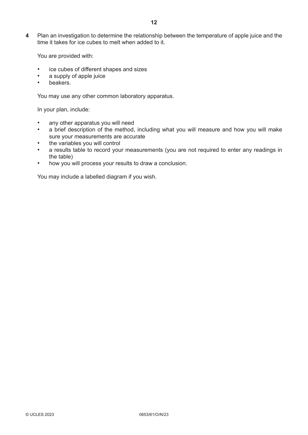 Cambridge IGCSE Science - Combined 0653 2023 Oct/Nov Paper 6 · Variant 1 question paper, page 12 of 16