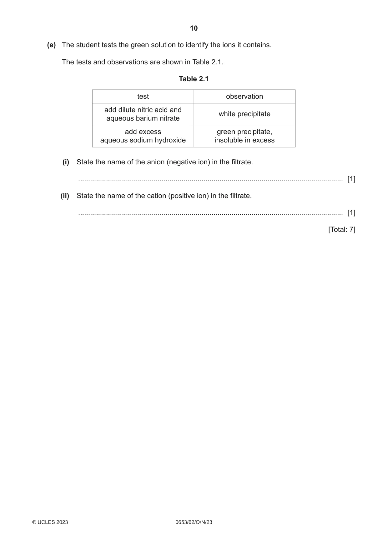 Cambridge IGCSE Science - Combined 0653 2023 Oct/Nov Paper 6 · Variant 2 question paper, page 10 of 20