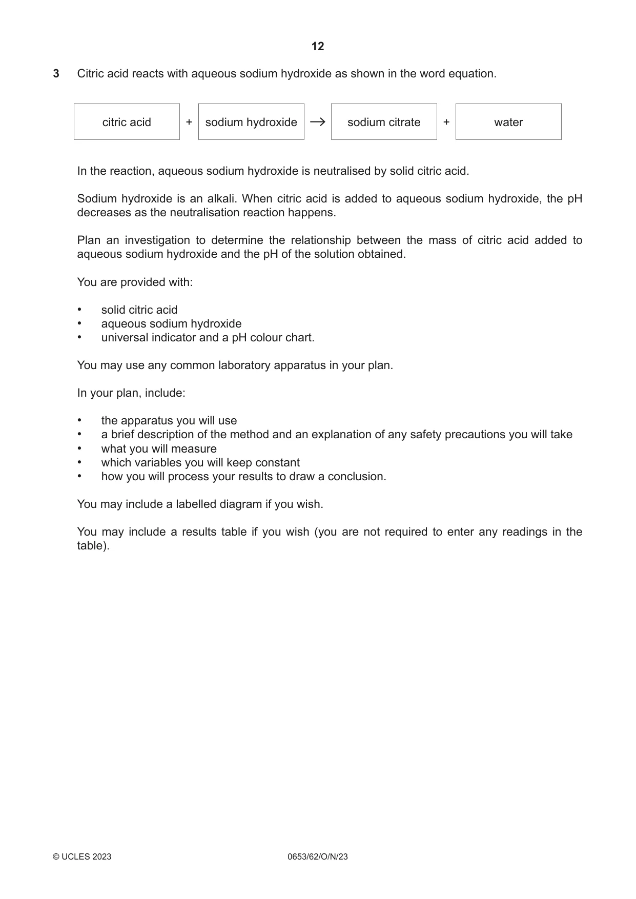 Cambridge IGCSE Science - Combined 0653 2023 Oct/Nov Paper 6 · Variant 2 question paper, page 12 of 20