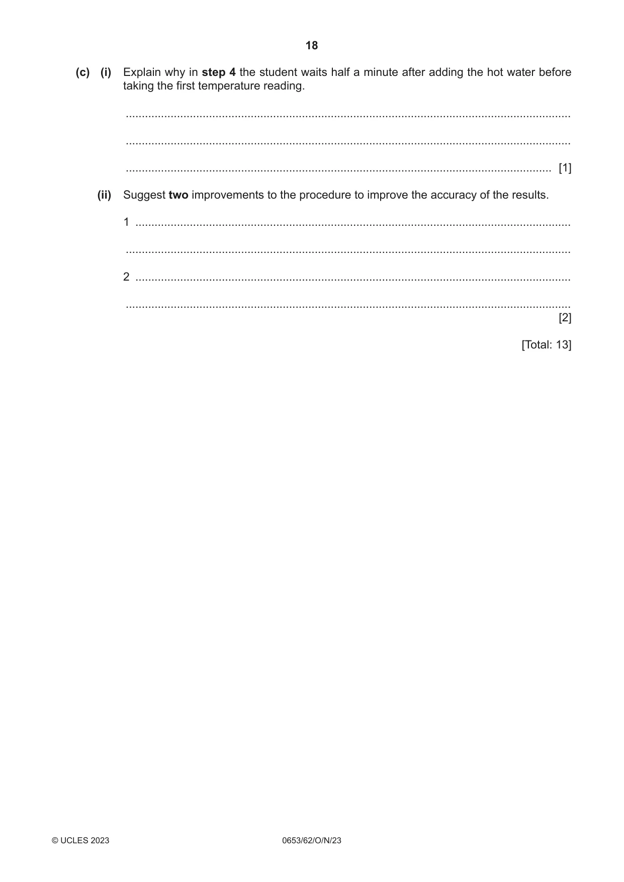 Cambridge IGCSE Science - Combined 0653 2023 Oct/Nov Paper 6 · Variant 2 question paper, page 18 of 20