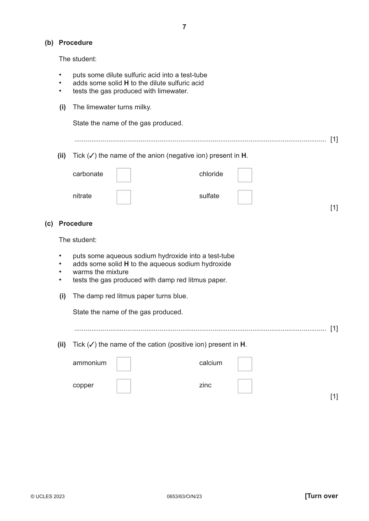 Cambridge IGCSE Science - Combined 0653 2023 Oct/Nov Paper 6 · Variant 3 question paper, page 7 of 16