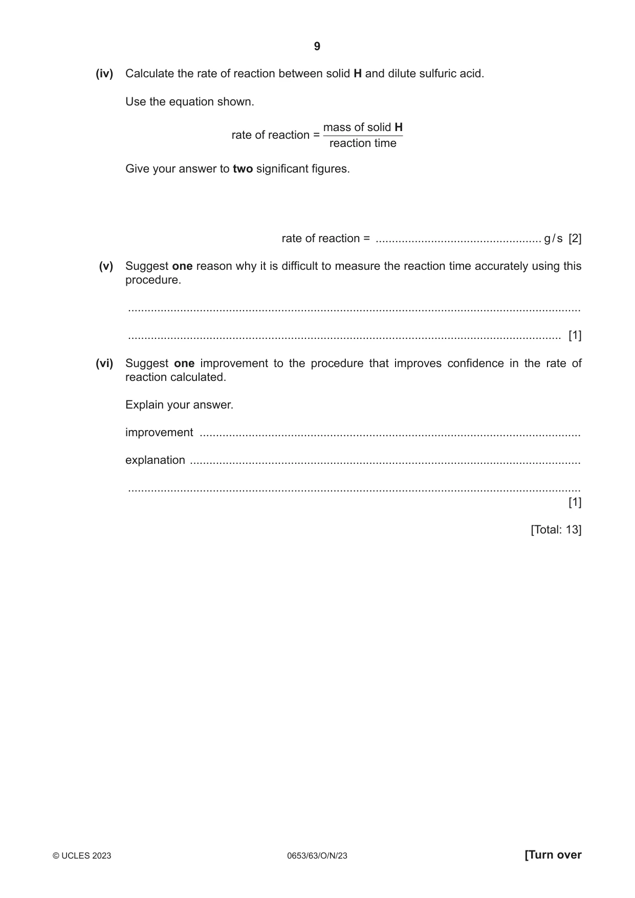 Cambridge IGCSE Science - Combined 0653 2023 Oct/Nov Paper 6 · Variant 3 question paper, page 9 of 16