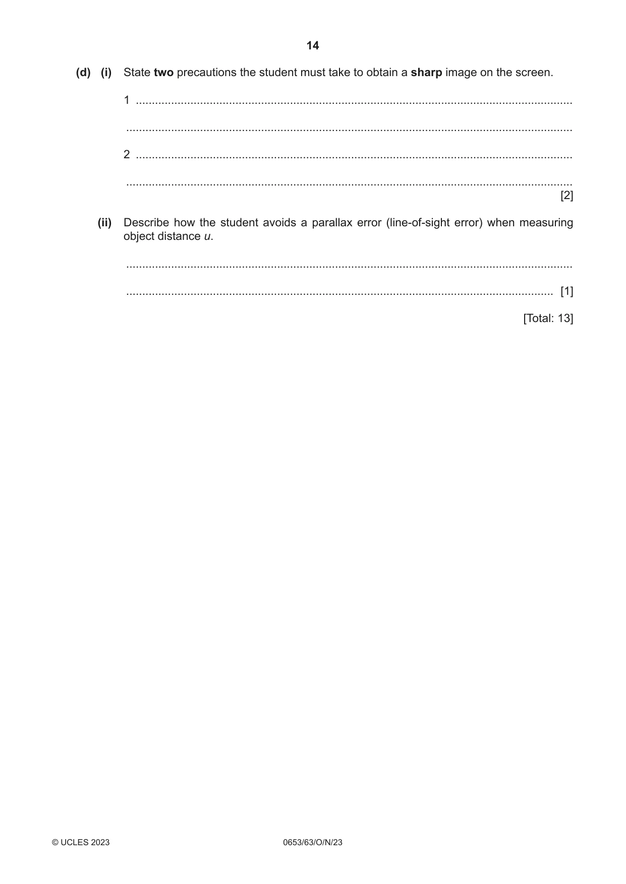 Cambridge IGCSE Science - Combined 0653 2023 Oct/Nov Paper 6 · Variant 3 question paper, page 14 of 16