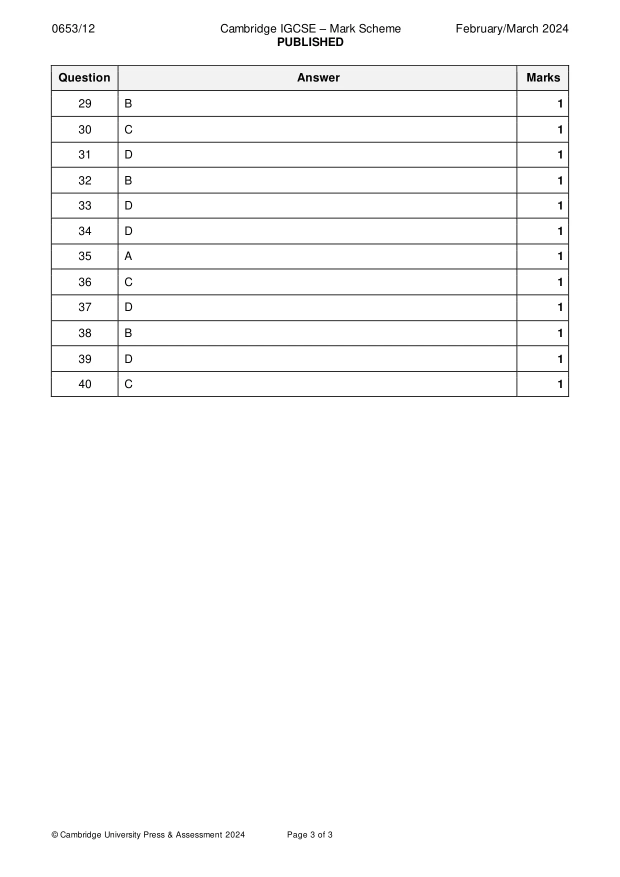 Mark scheme, page 3 of 3