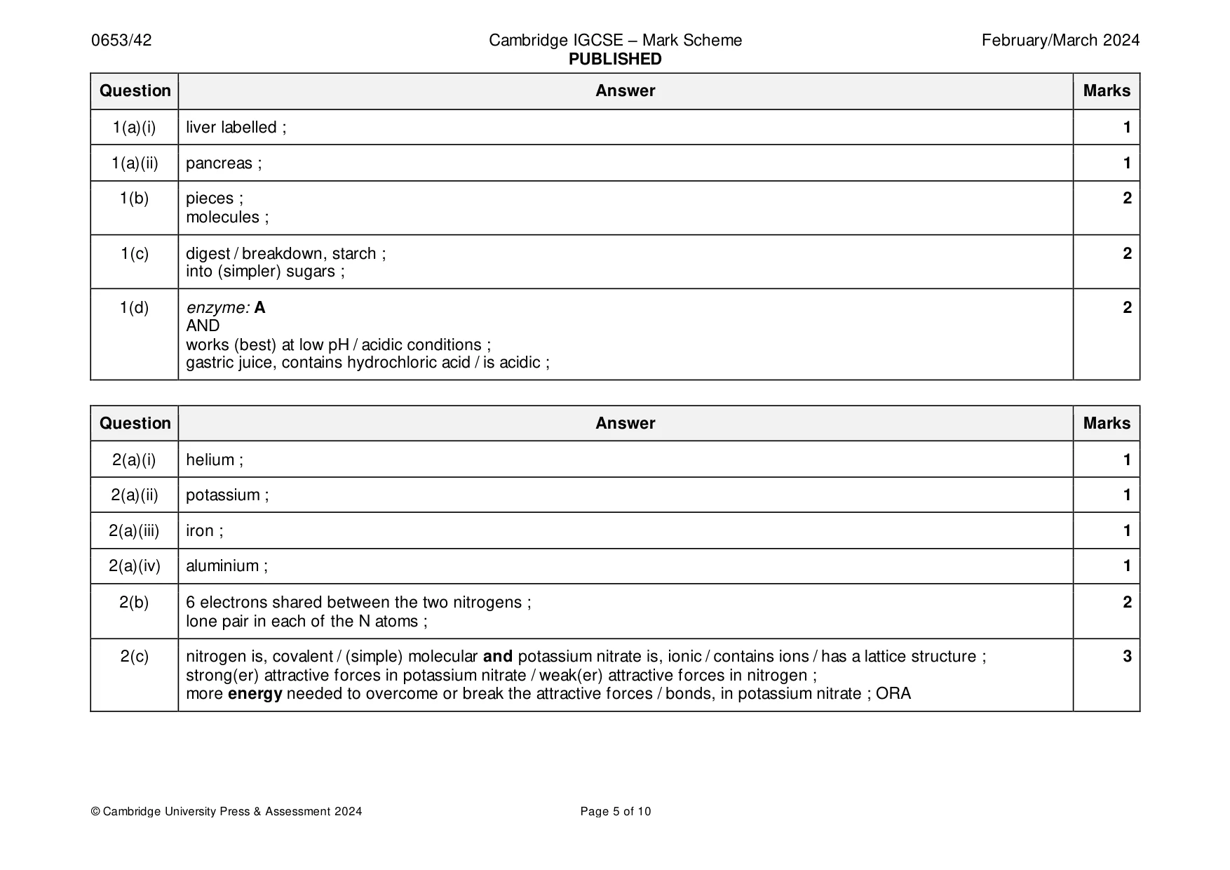 Mark scheme, page 5 of 10