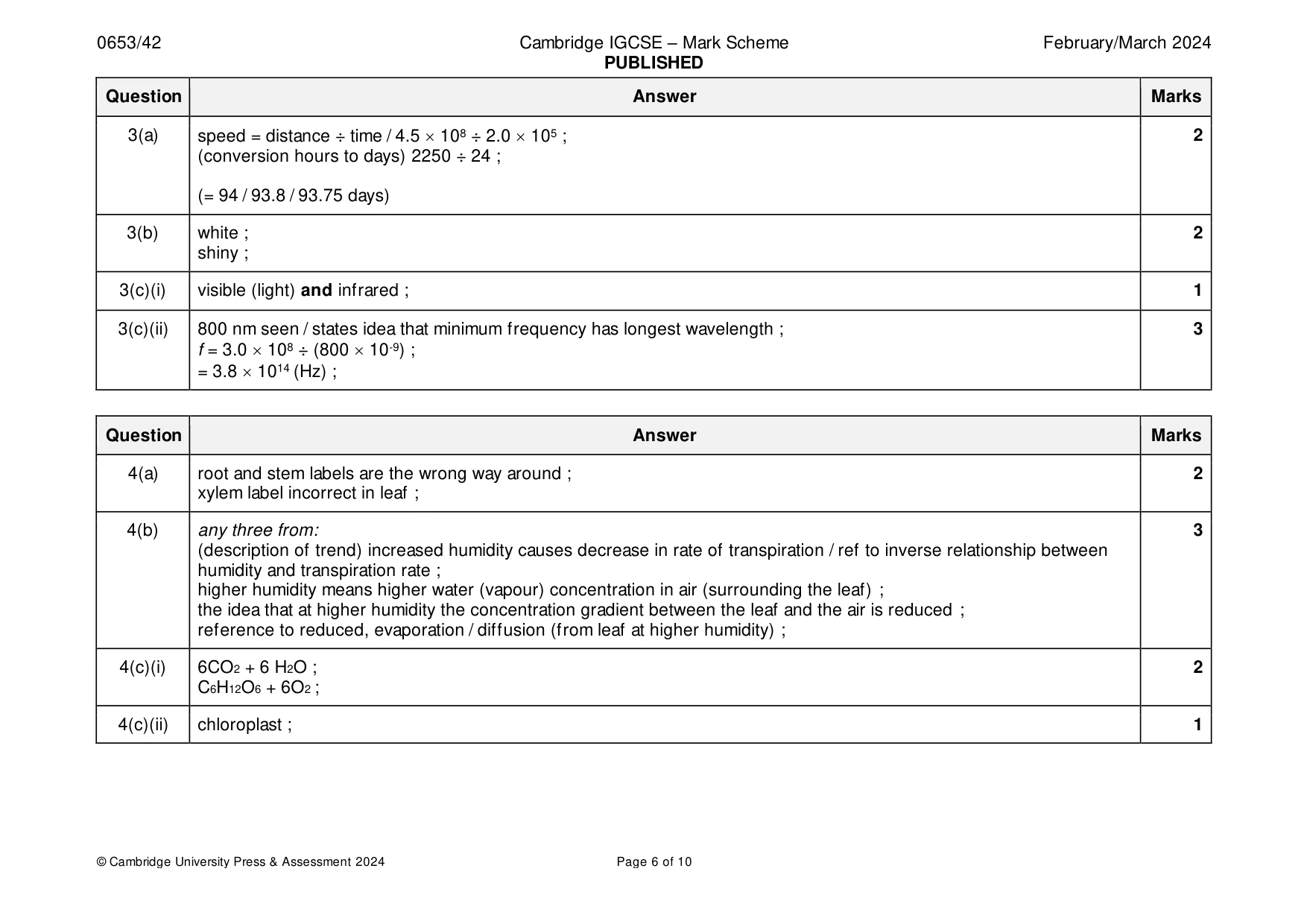 Mark scheme, page 6 of 10