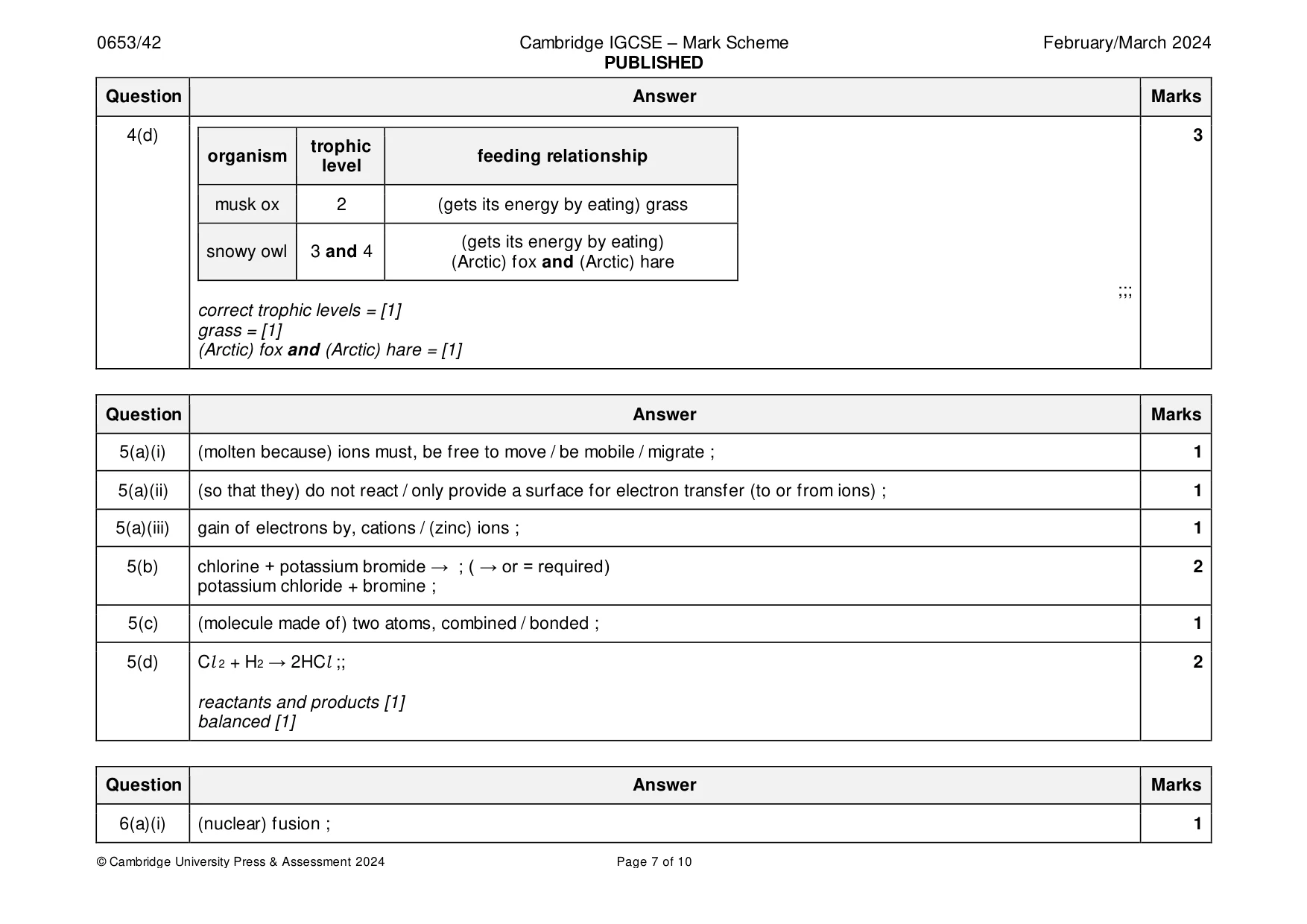 Mark scheme, page 7 of 10