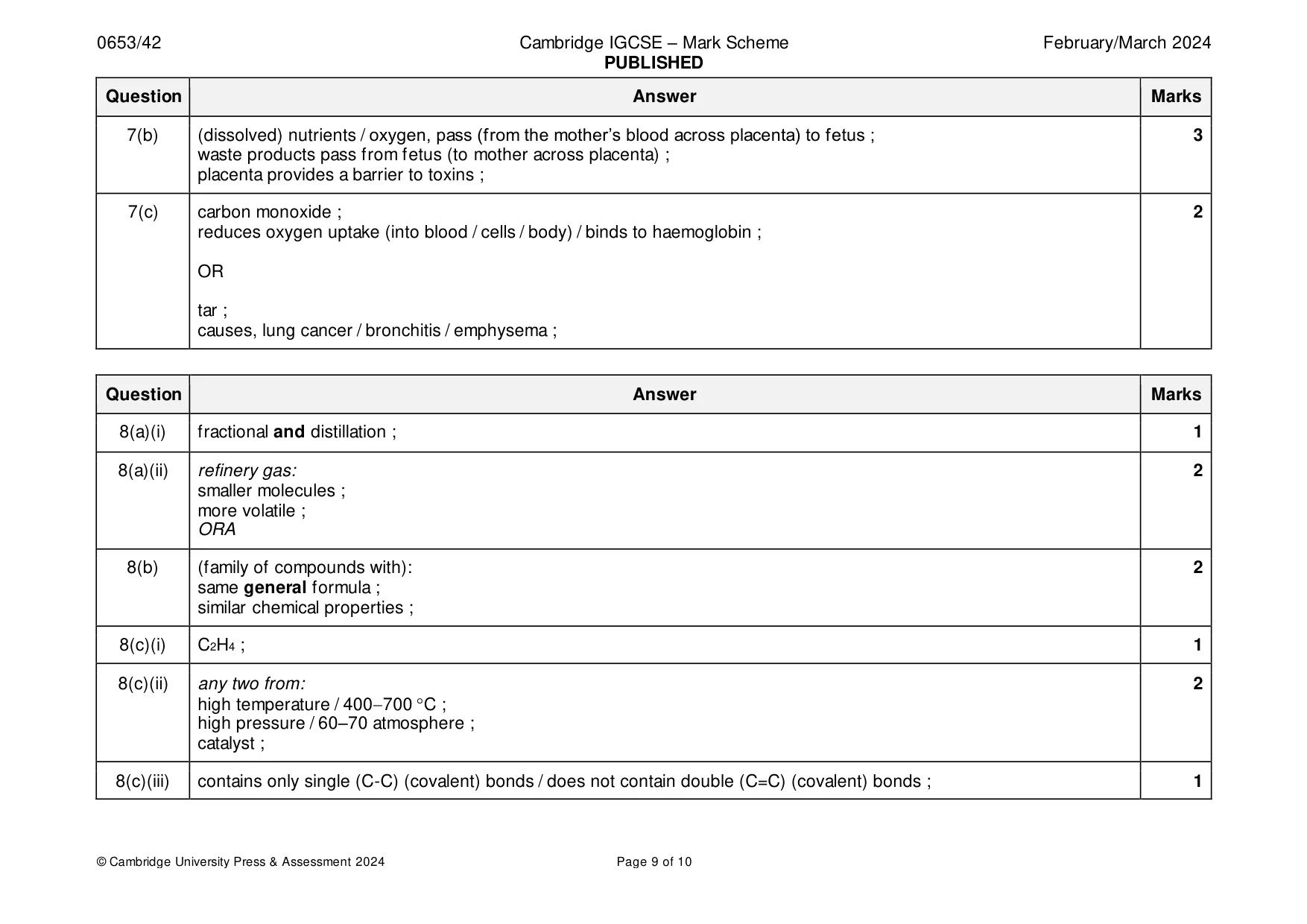Mark scheme, page 9 of 10