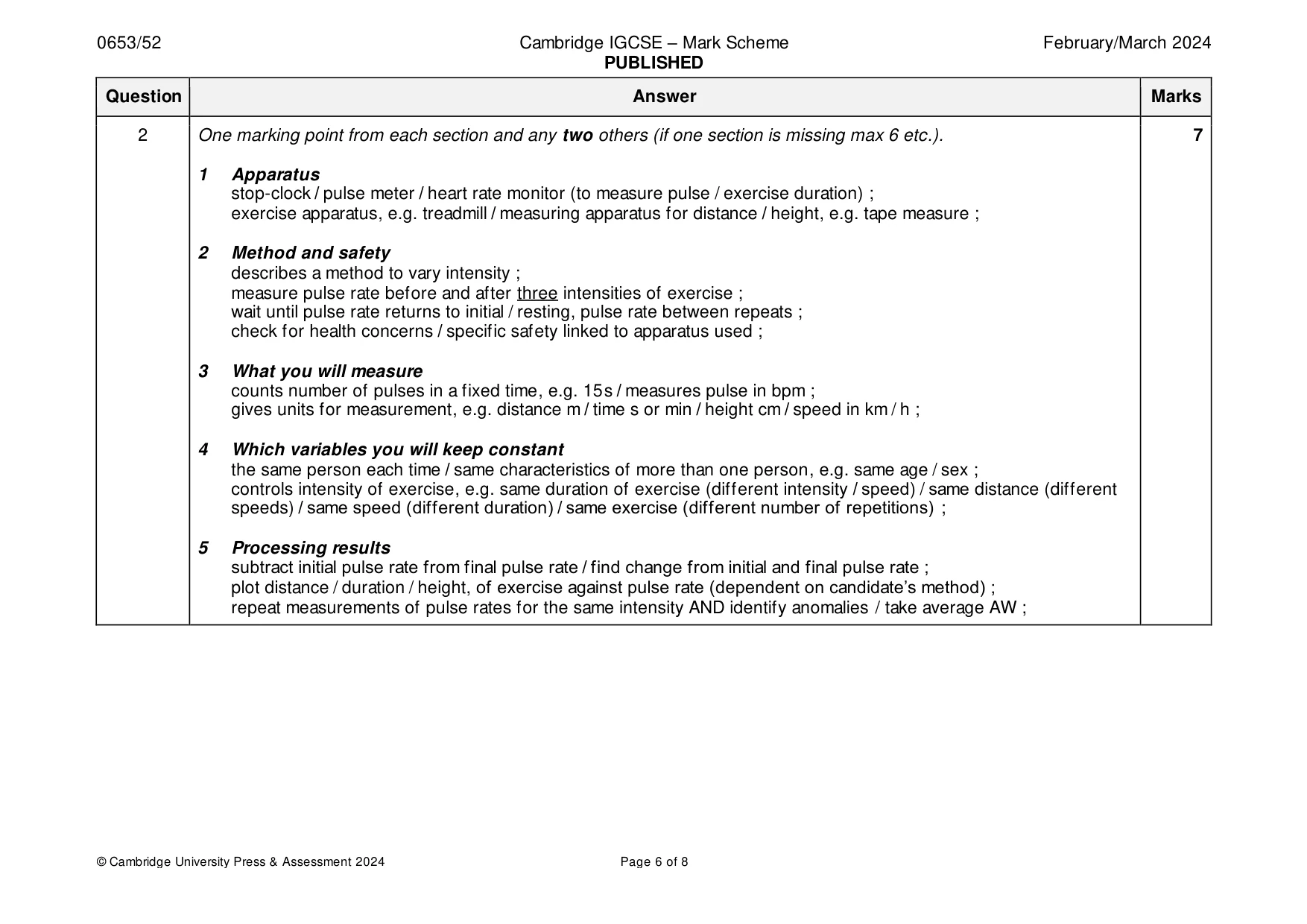 Mark scheme, page 6 of 8