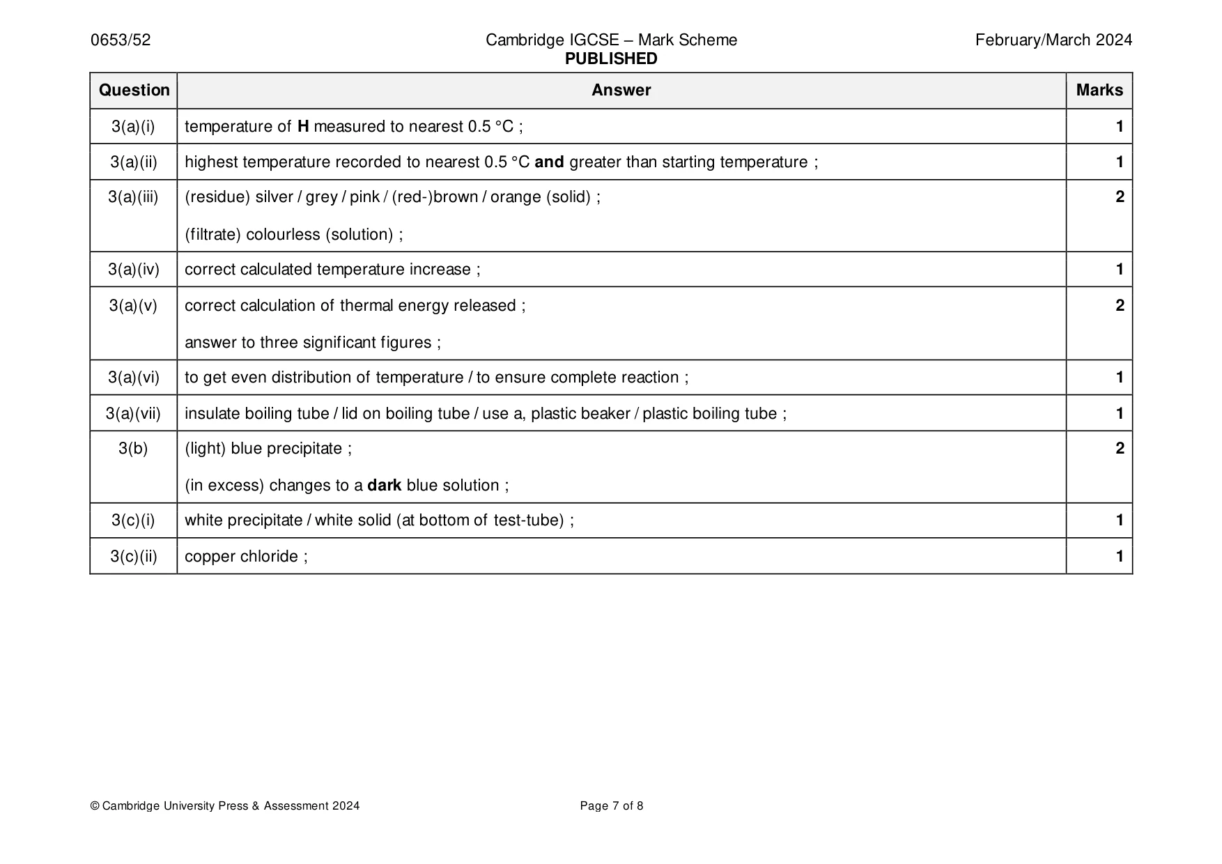 Mark scheme, page 7 of 8