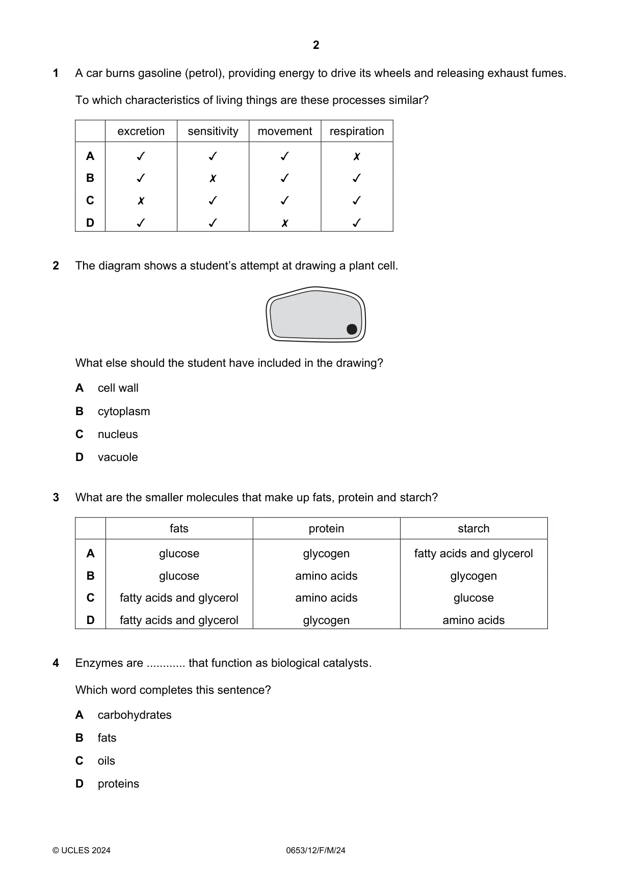 Cambridge IGCSE Science - Combined 0653 2024 Feb/March Paper 1 · Variant 2 question paper, page 2 of 16