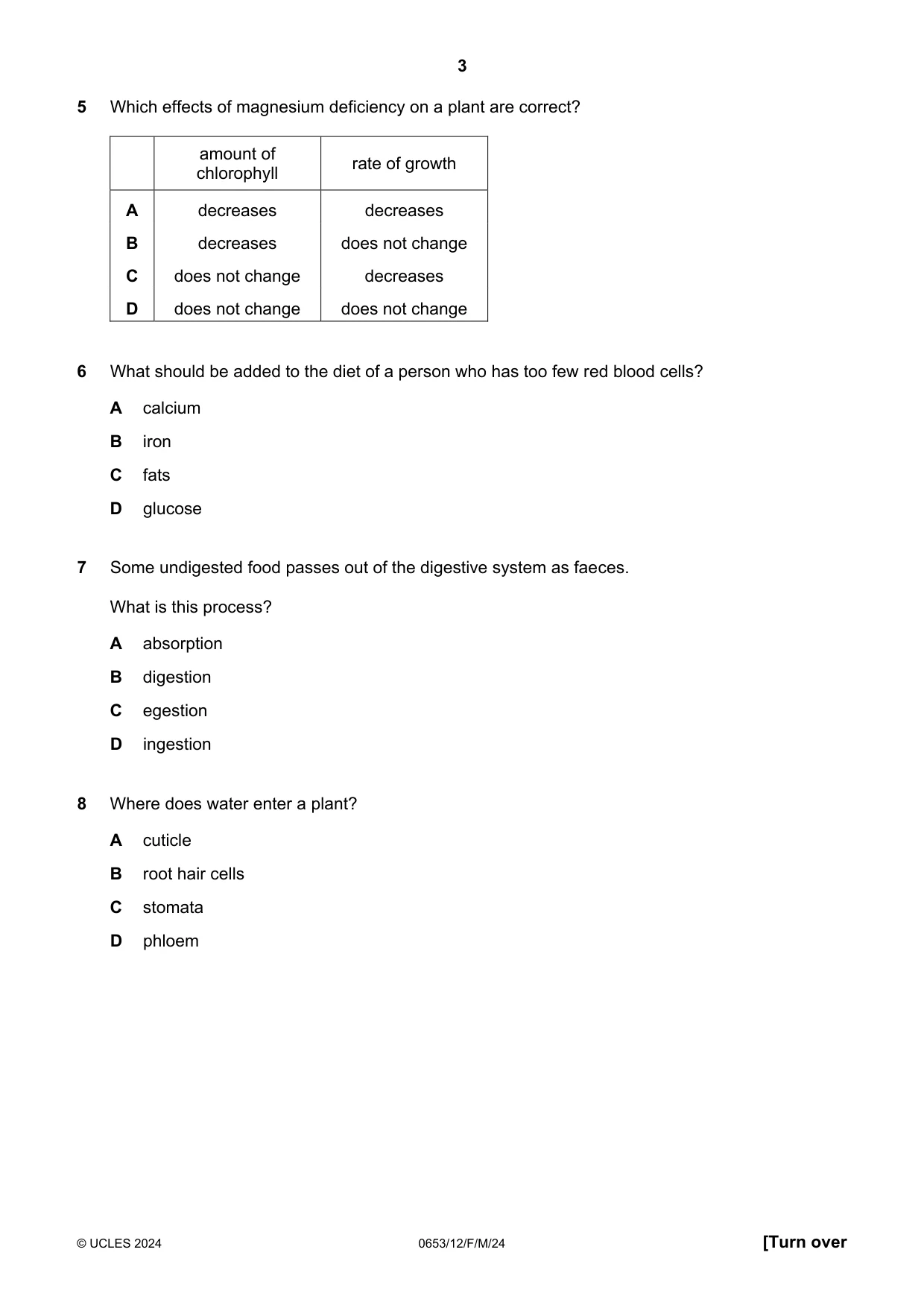Cambridge IGCSE Science - Combined 0653 2024 Feb/March Paper 1 · Variant 2 question paper, page 3 of 16