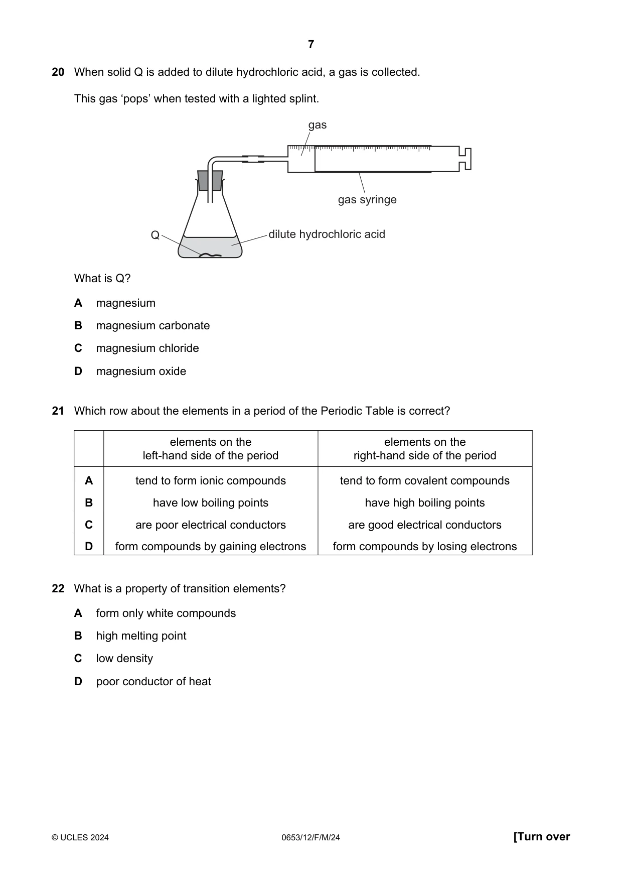 Cambridge IGCSE Science - Combined 0653 2024 Feb/March Paper 1 · Variant 2 question paper, page 7 of 16