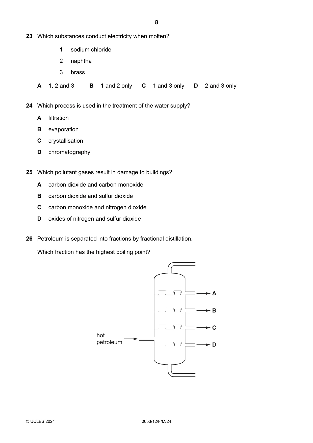 Cambridge IGCSE Science - Combined 0653 2024 Feb/March Paper 1 · Variant 2 question paper, page 8 of 16