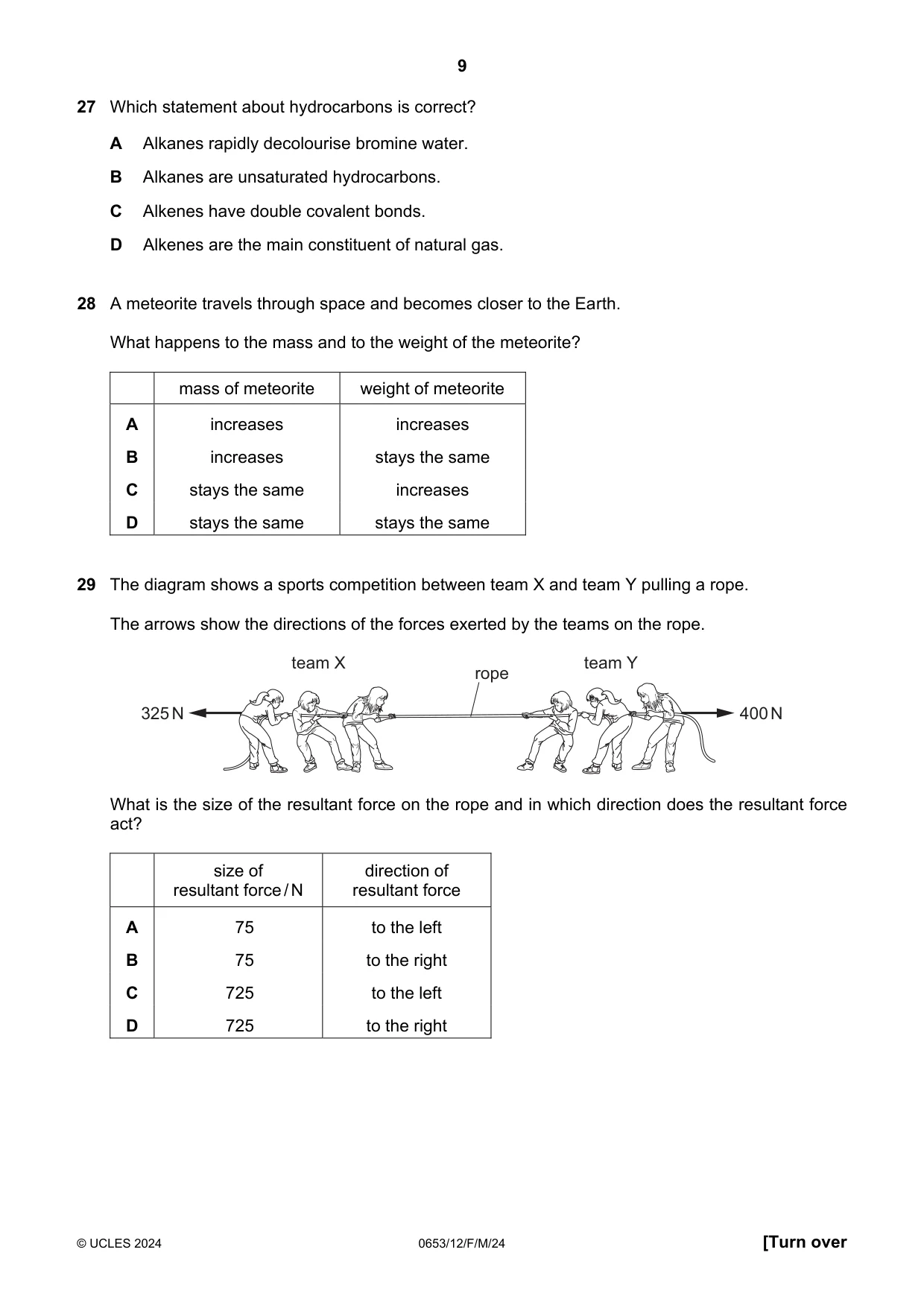 Cambridge IGCSE Science - Combined 0653 2024 Feb/March Paper 1 · Variant 2 question paper, page 9 of 16