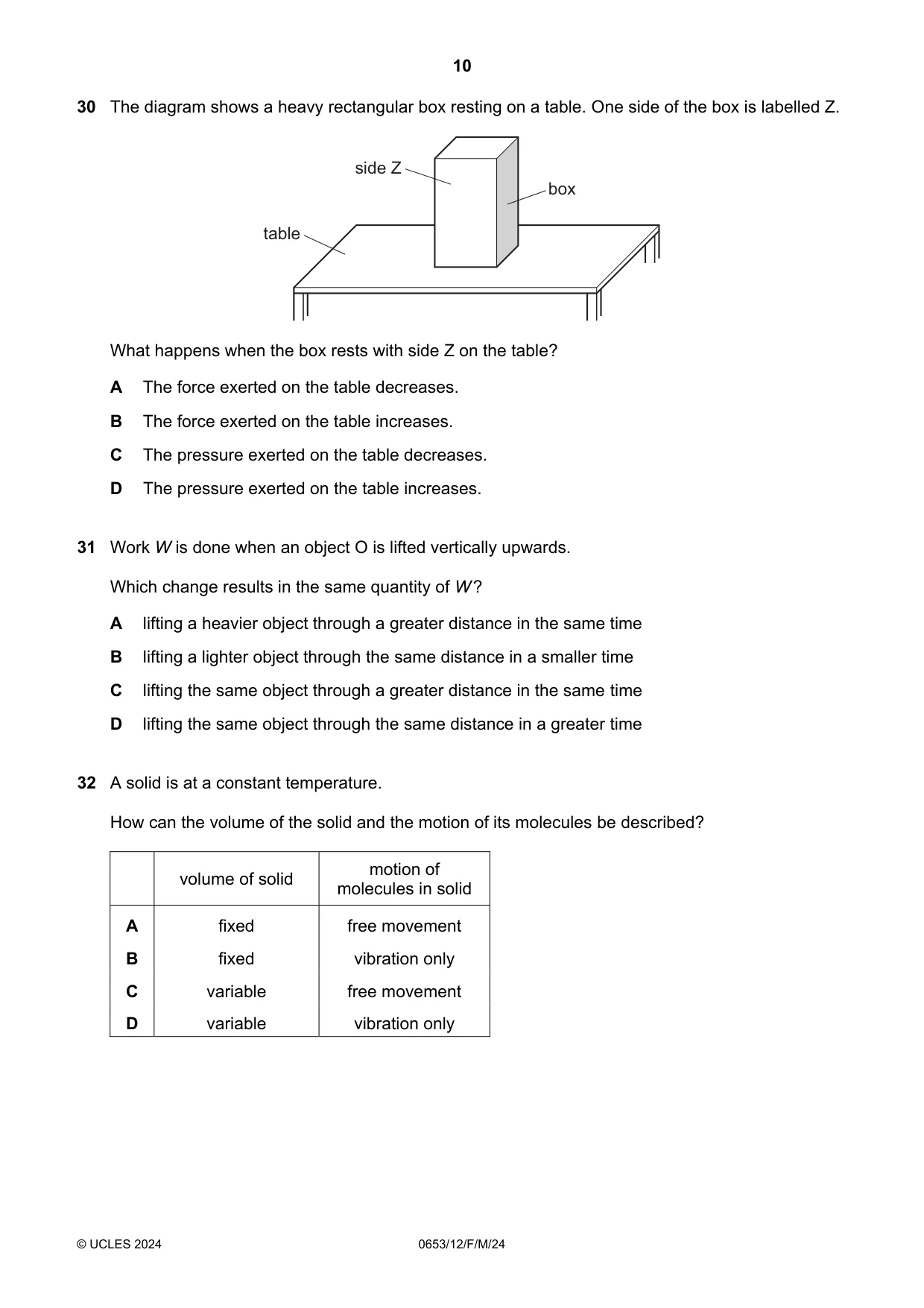 Cambridge IGCSE Science - Combined 0653 2024 Feb/March Paper 1 · Variant 2 question paper, page 10 of 16