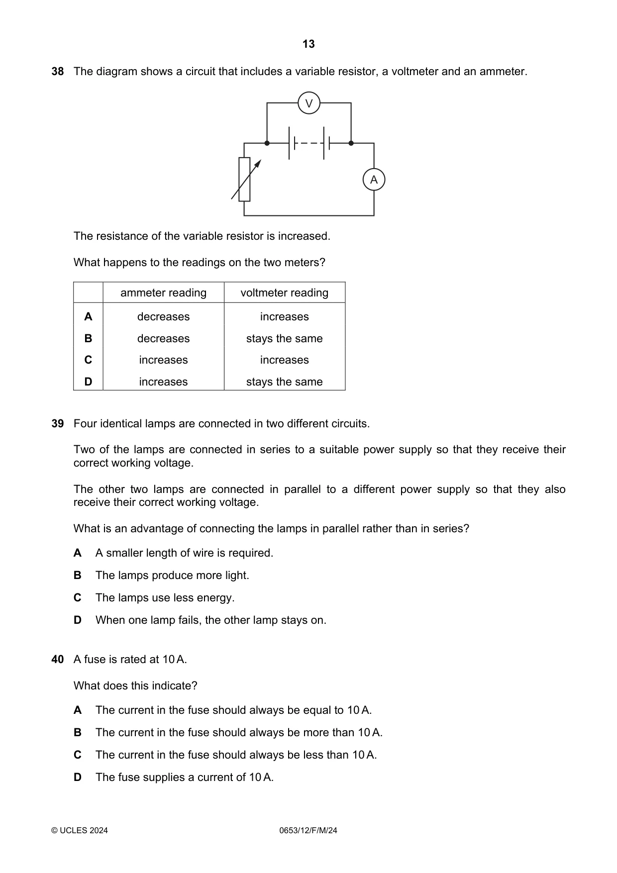 Cambridge IGCSE Science - Combined 0653 2024 Feb/March Paper 1 · Variant 2 question paper, page 13 of 16