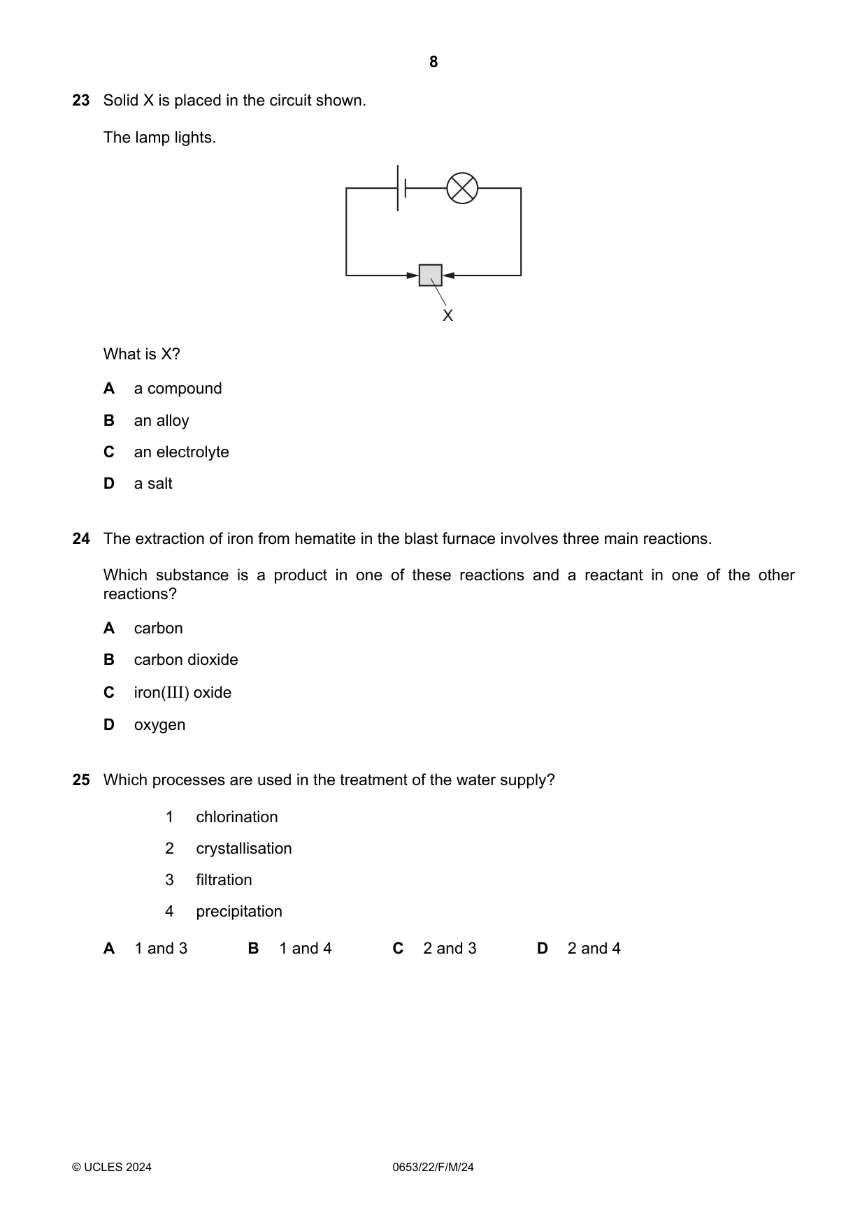 Cambridge IGCSE Science - Combined 0653 2024 Feb/March Paper 2 · Variant 2 question paper, page 8 of 16