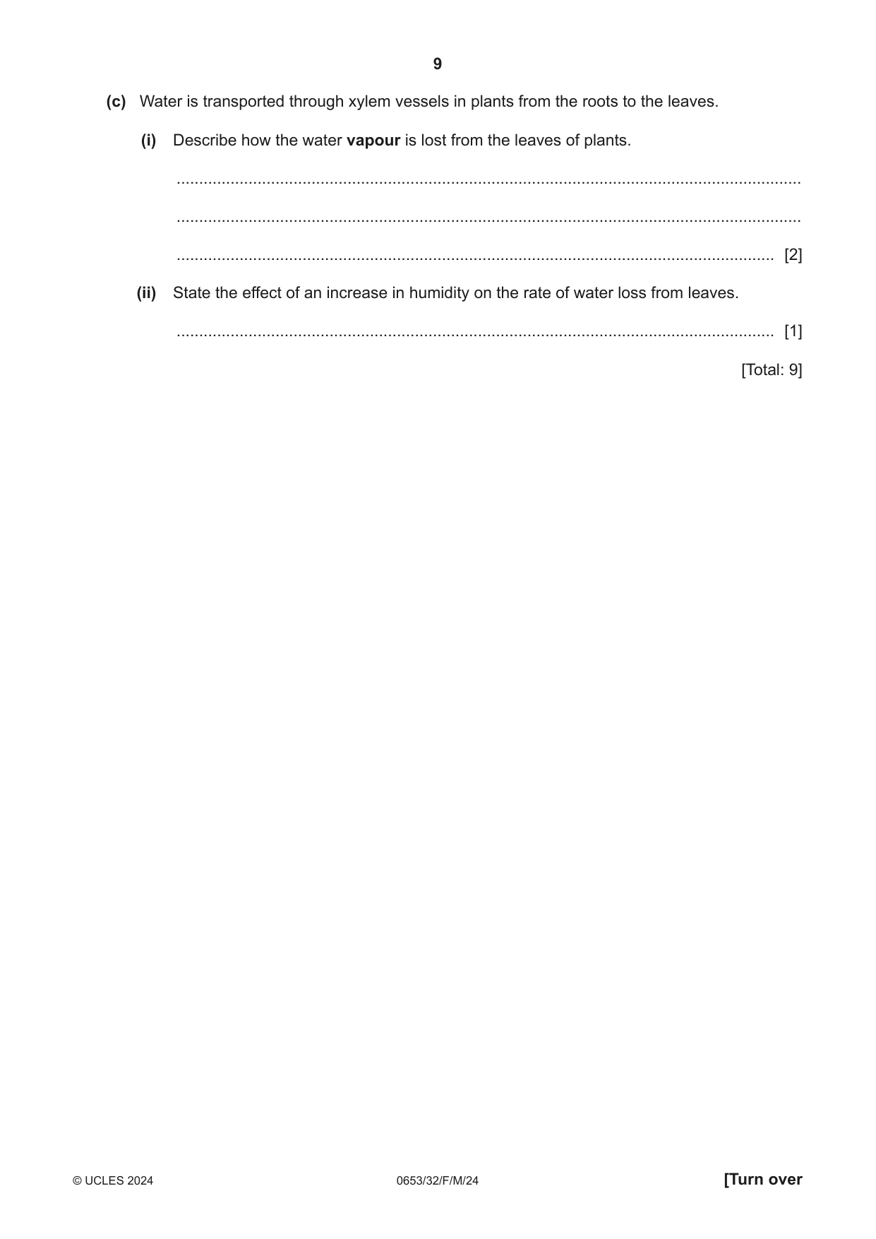Cambridge IGCSE Science - Combined 0653 2024 Feb/March Paper 3 · Variant 2 question paper, page 9 of 24