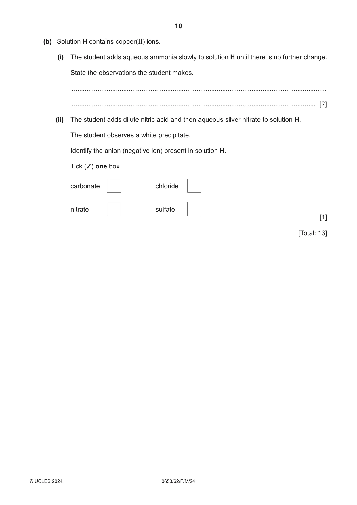 Cambridge IGCSE Science - Combined 0653 2024 Feb/March Paper 6 · Variant 2 question paper, page 10 of 16