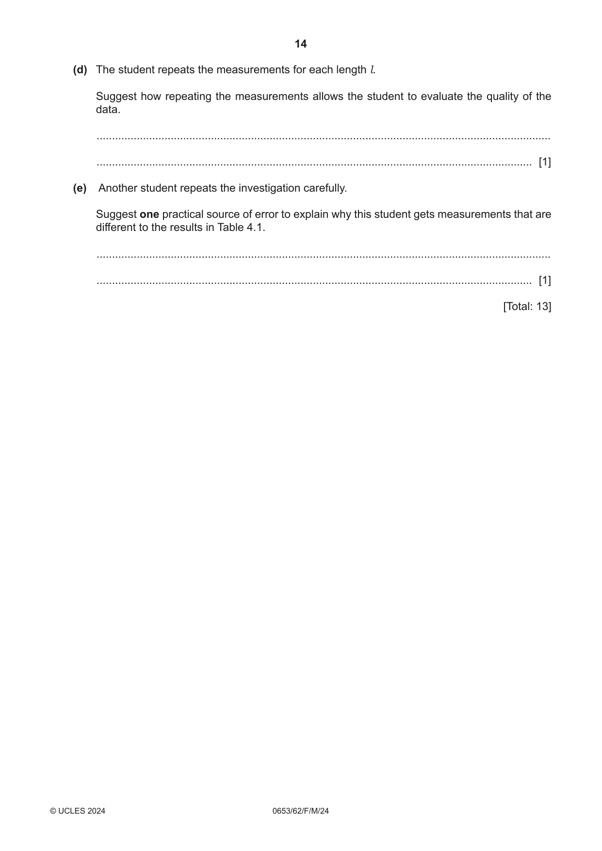 Cambridge IGCSE Science - Combined 0653 2024 Feb/March Paper 6 · Variant 2 question paper, page 14 of 16