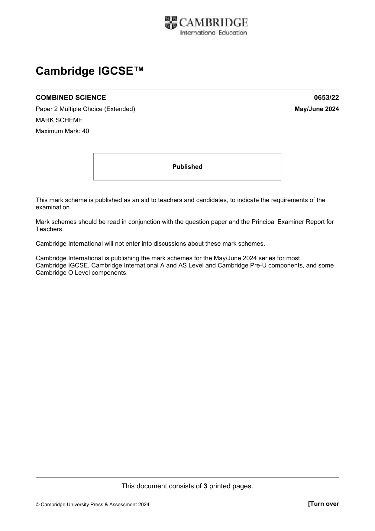 Mark scheme, page 1 of 3