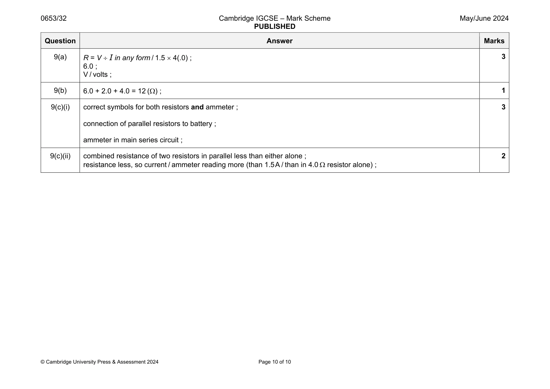 Mark scheme, page 10 of 10