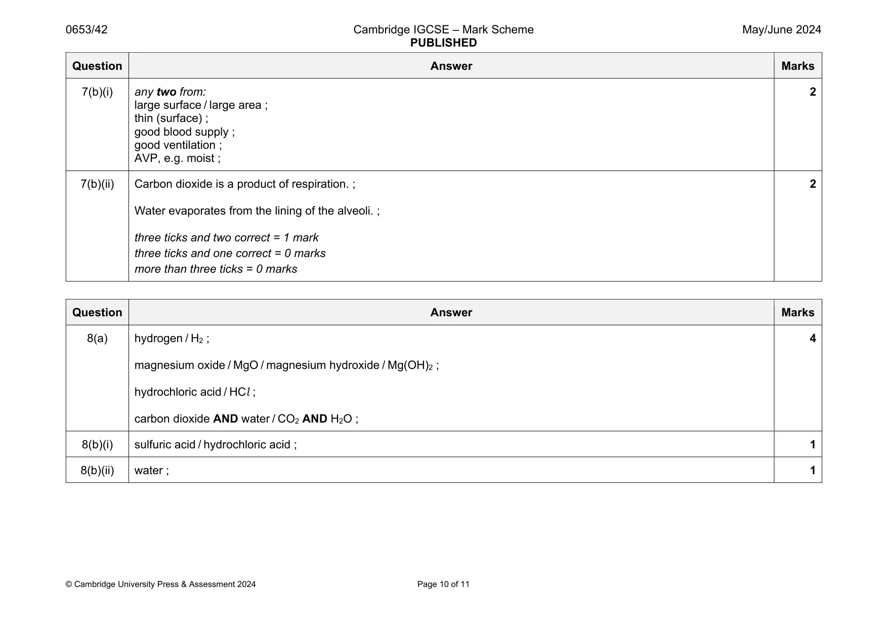 Mark scheme, page 10 of 11
