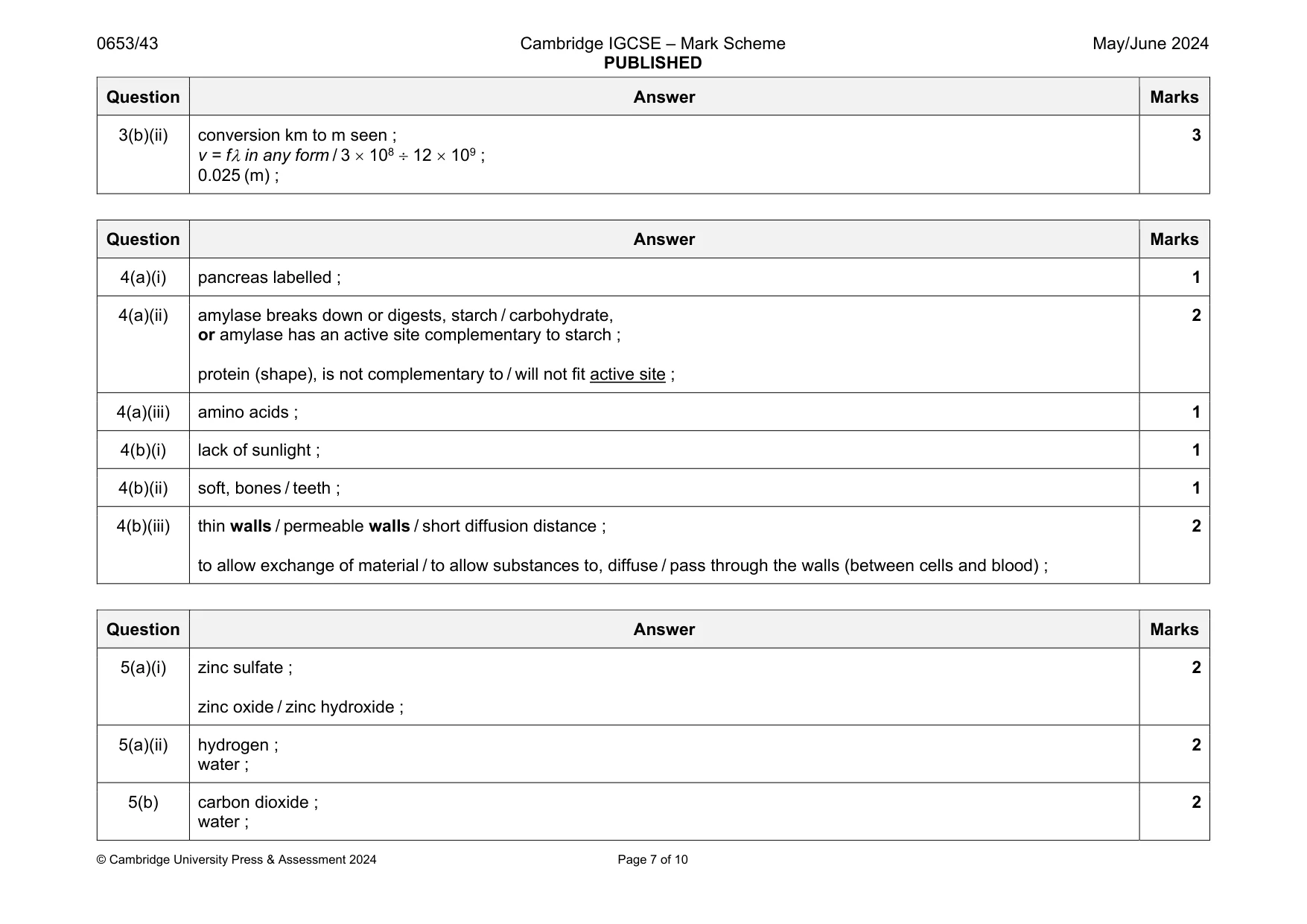 Mark scheme, page 7 of 10